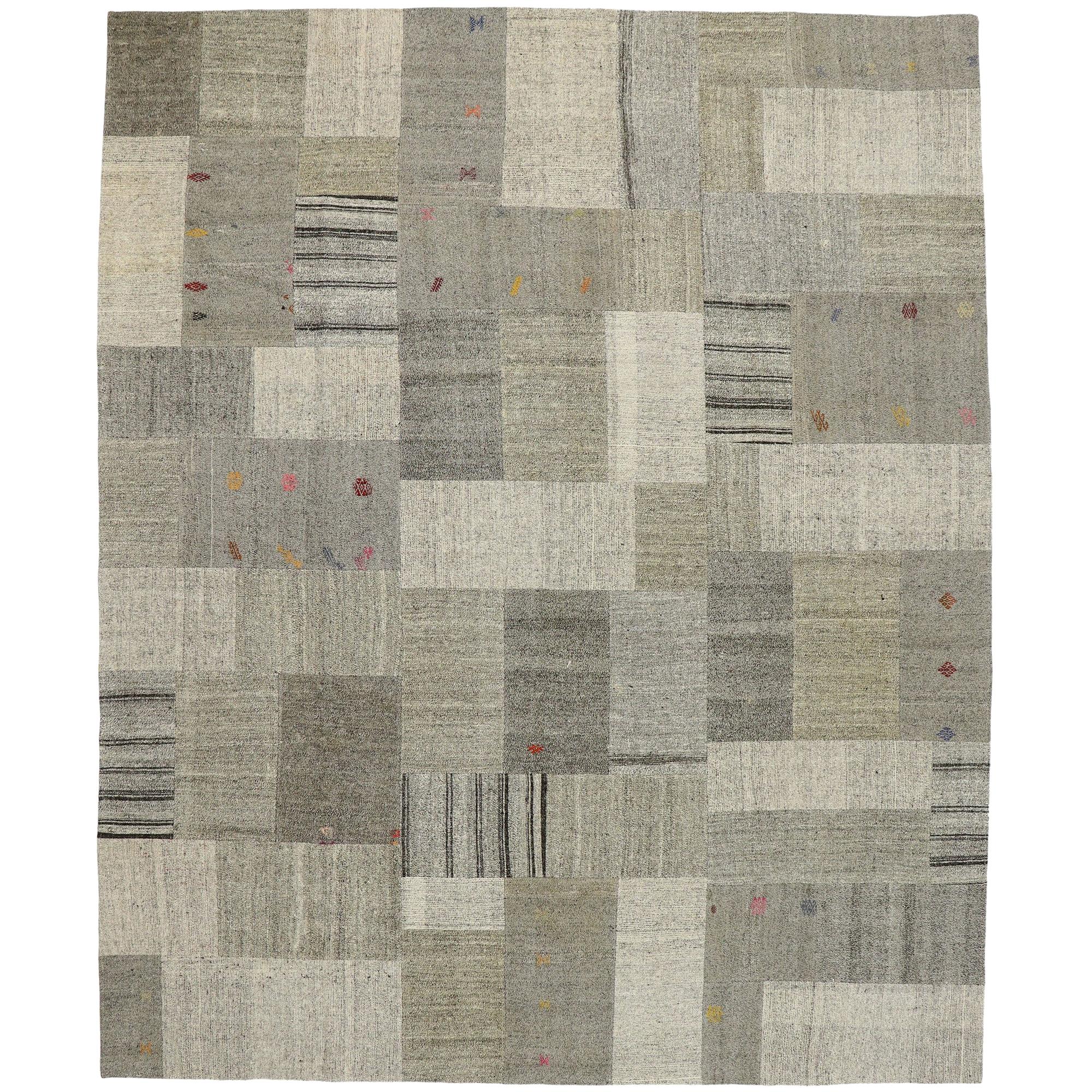 Vintage Turkish Patchwork Kilim Rug with Scandinavian Modern Style For Sale