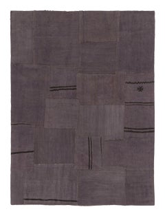 Vintage Turkish Patchwork Rug in Black and Purple Subtle Geometry - Rug & Kilim