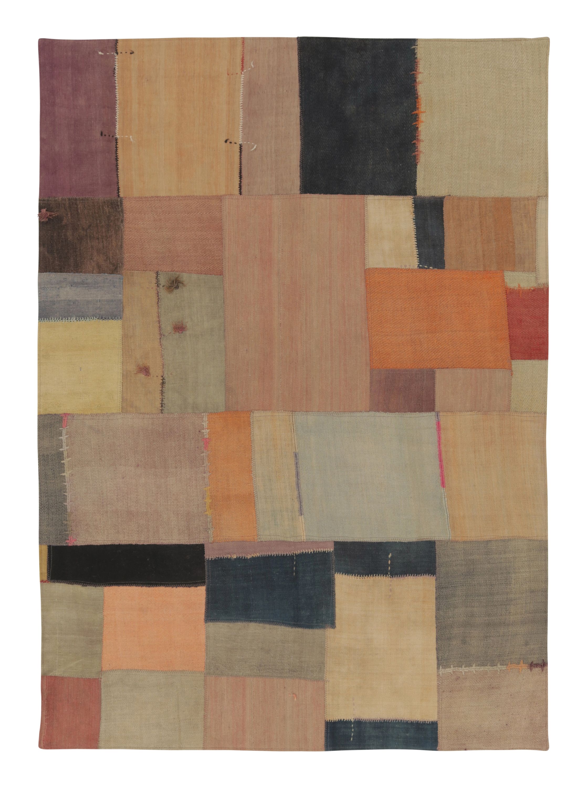 Vintage Turkish Patchwork Rug in Multicolor with Geometric Design - Rug & Kilim