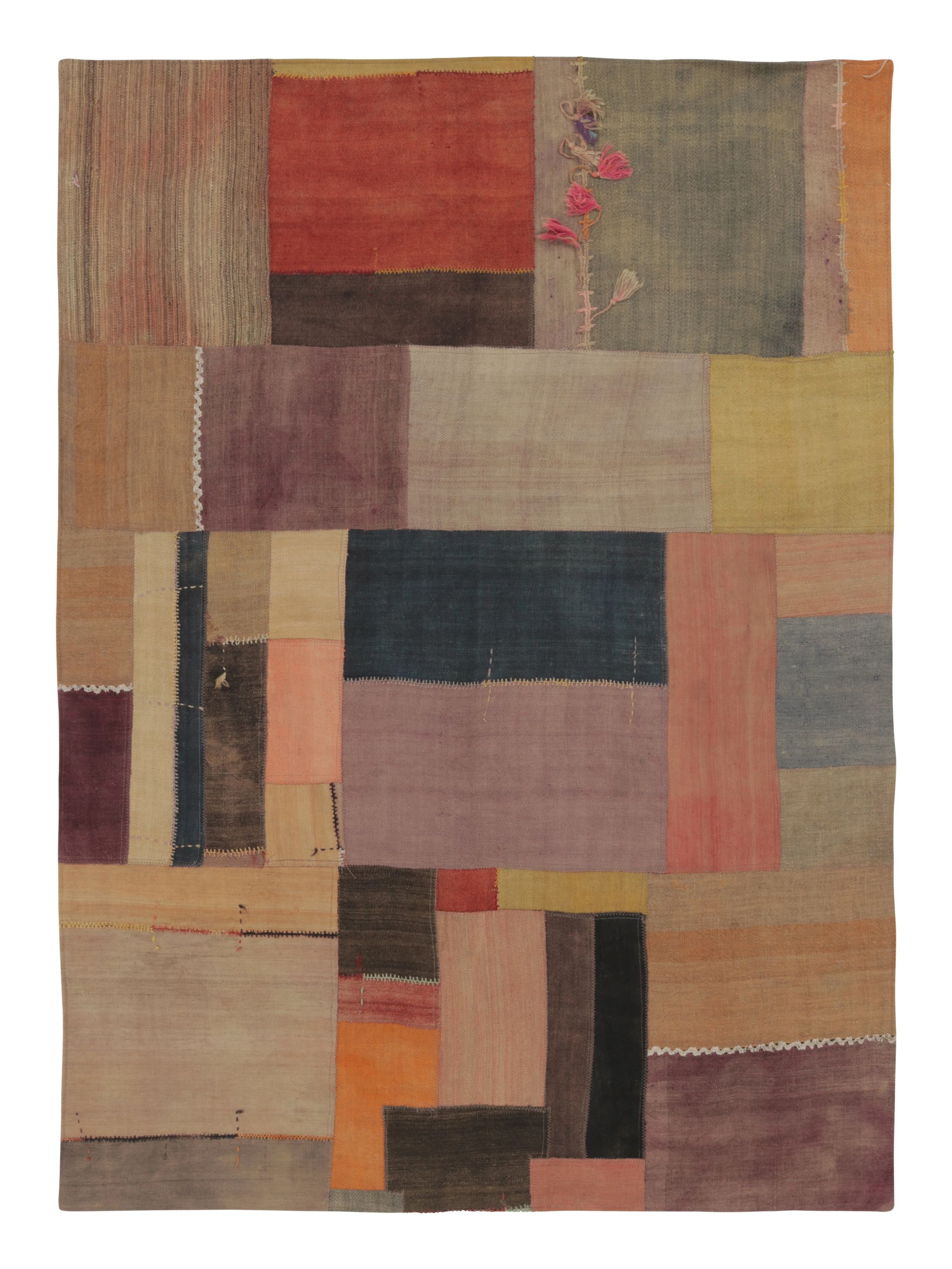 Vintage Turkish Patchwork Rug with Multicolor Geometric Design - Rug & Kilim