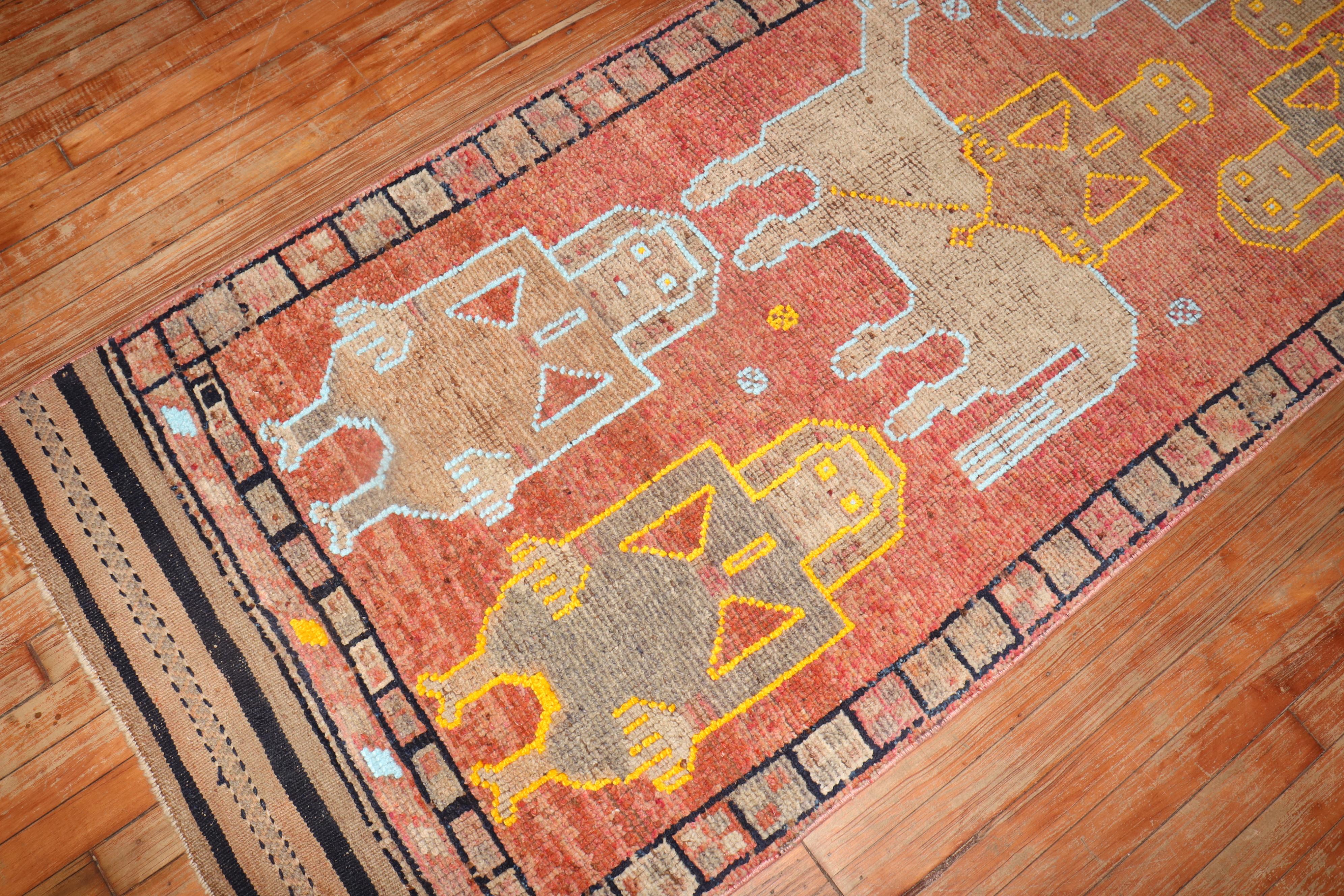 Vintage Turkish Pictorial Anatolian Runner In Good Condition For Sale In New York, NY