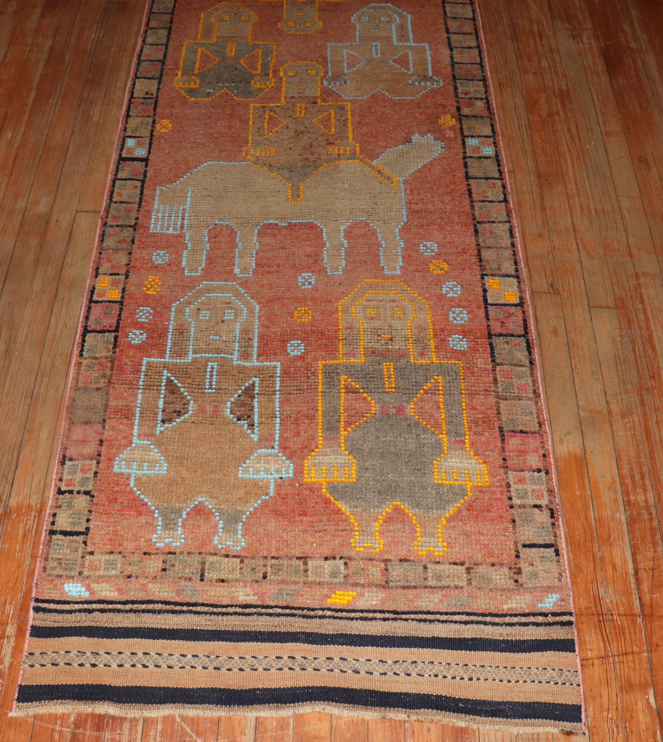 Wool Vintage Turkish Pictorial Anatolian Runner For Sale