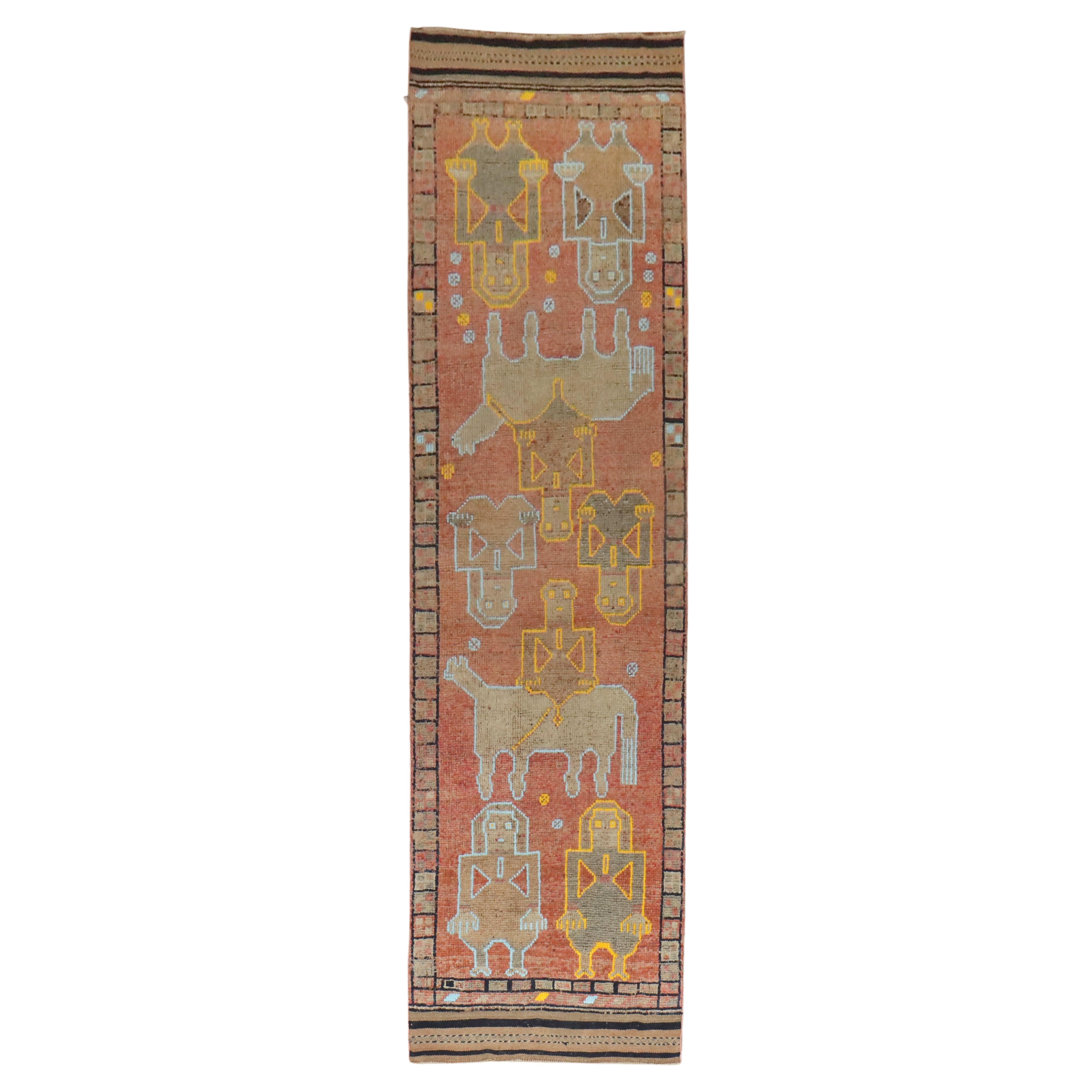 Vintage Turkish Pictorial Anatolian Runner For Sale