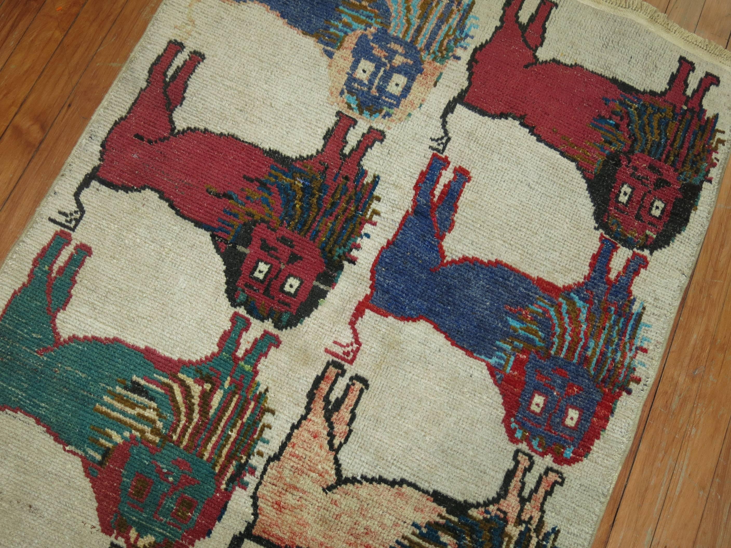 Wool Vintage Turkish Pictorial Lion Small Size Runner