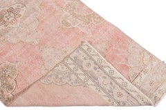 Vintage Turkish Pink and Beige Handmade Medallion Floral Wool Runner