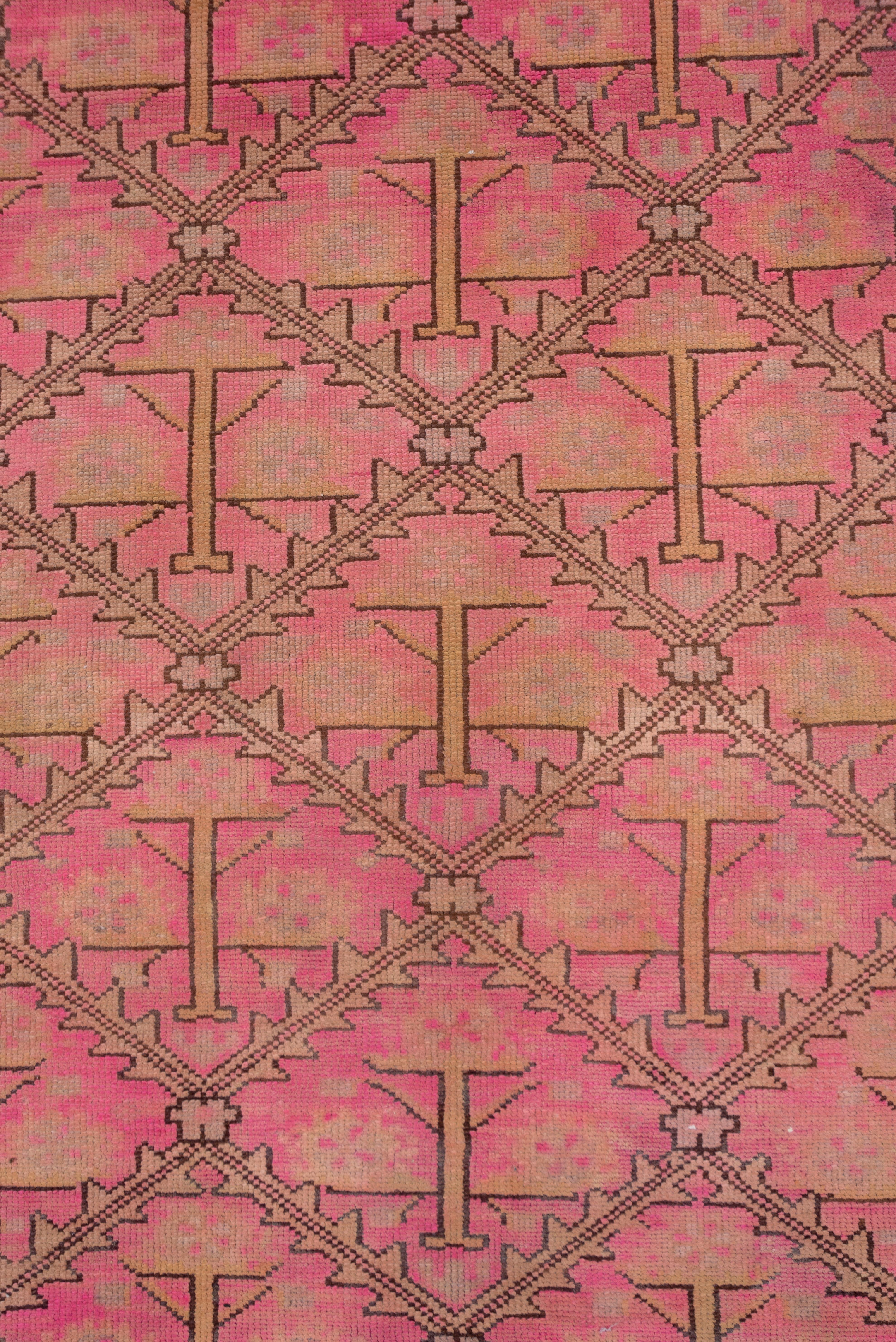 Annodato a mano Tappeto vintage rosa turco Sivas Wide Runner Rug, campo intero in vendita