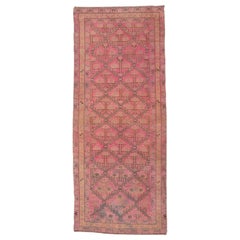 Vintage Turkish Pink Sivas Wide Runner Rug, All-Over Field