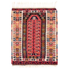Alfombra Kilim Turca Vintage de Oración Colorida con Borlas