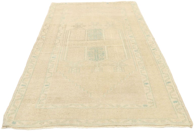 Oushak Vintage Turkish Prayer Rug, Anatolian Double Mihrab Carpet For Sale