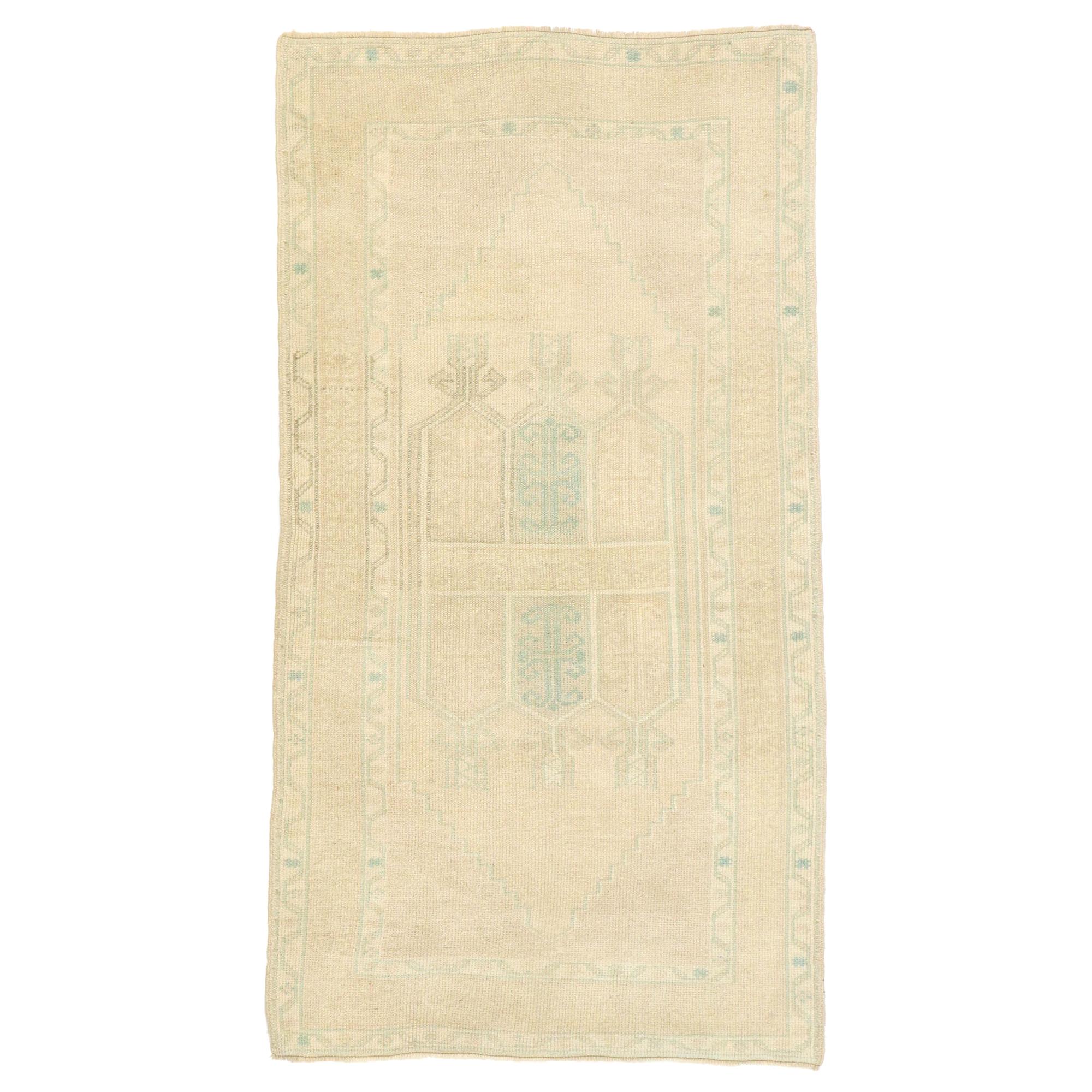 Vintage Turkish Prayer Rug, Anatolian Double Mihrab Carpet For Sale