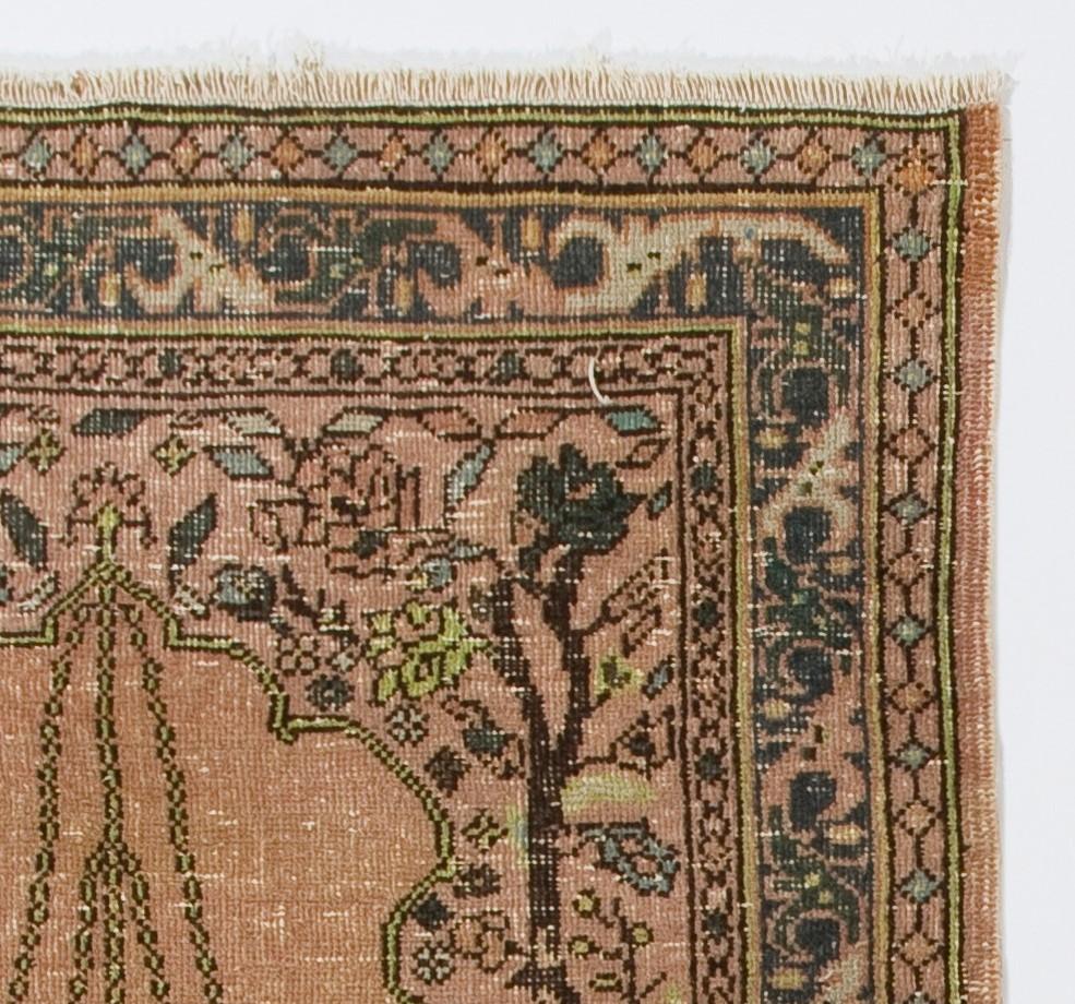 Islamic Vintage Turkish Prayer Rug Depicting a Chandelier, Couple of Columns and Flowers