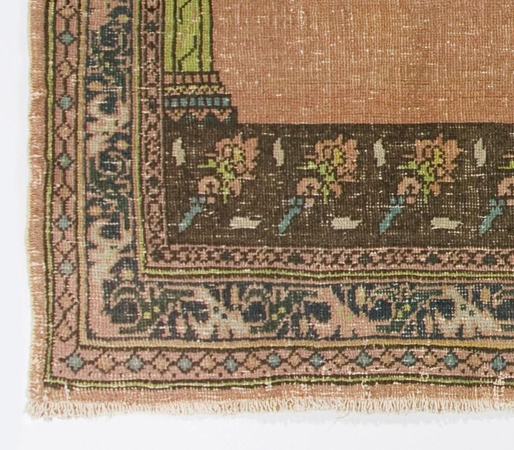 20th Century Vintage Turkish Prayer Rug Depicting a Chandelier, Couple of Columns and Flowers