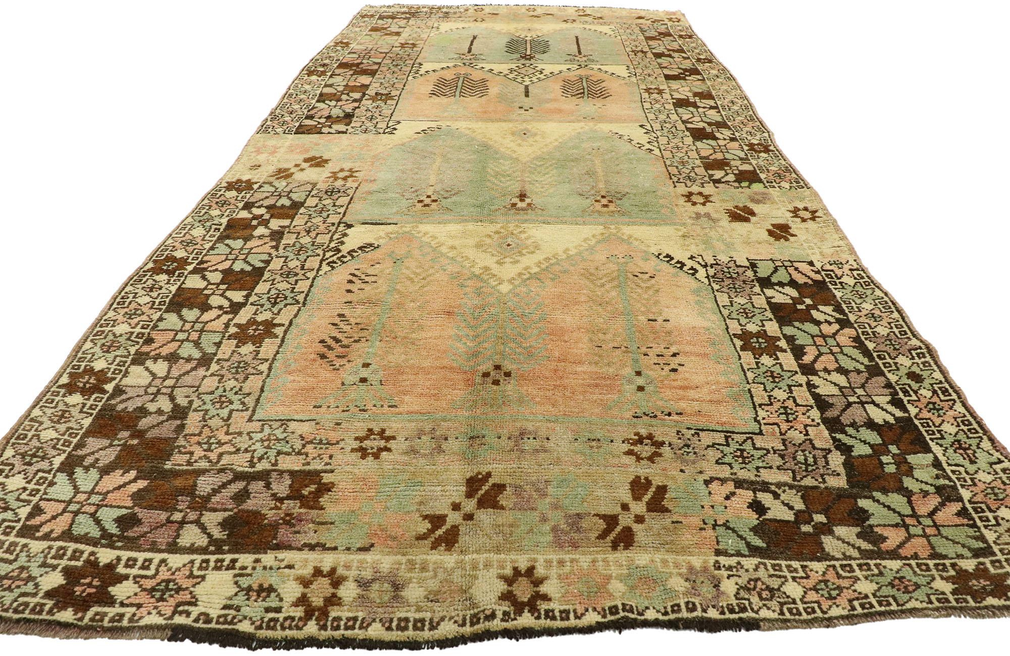 Hand-Knotted Vintage Turkish Prayer Saph Rug with Mid-Century Modern Style For Sale