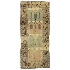 Tapis de prière turc vintage en saphir avec style moderne du milieu du siècle dernier