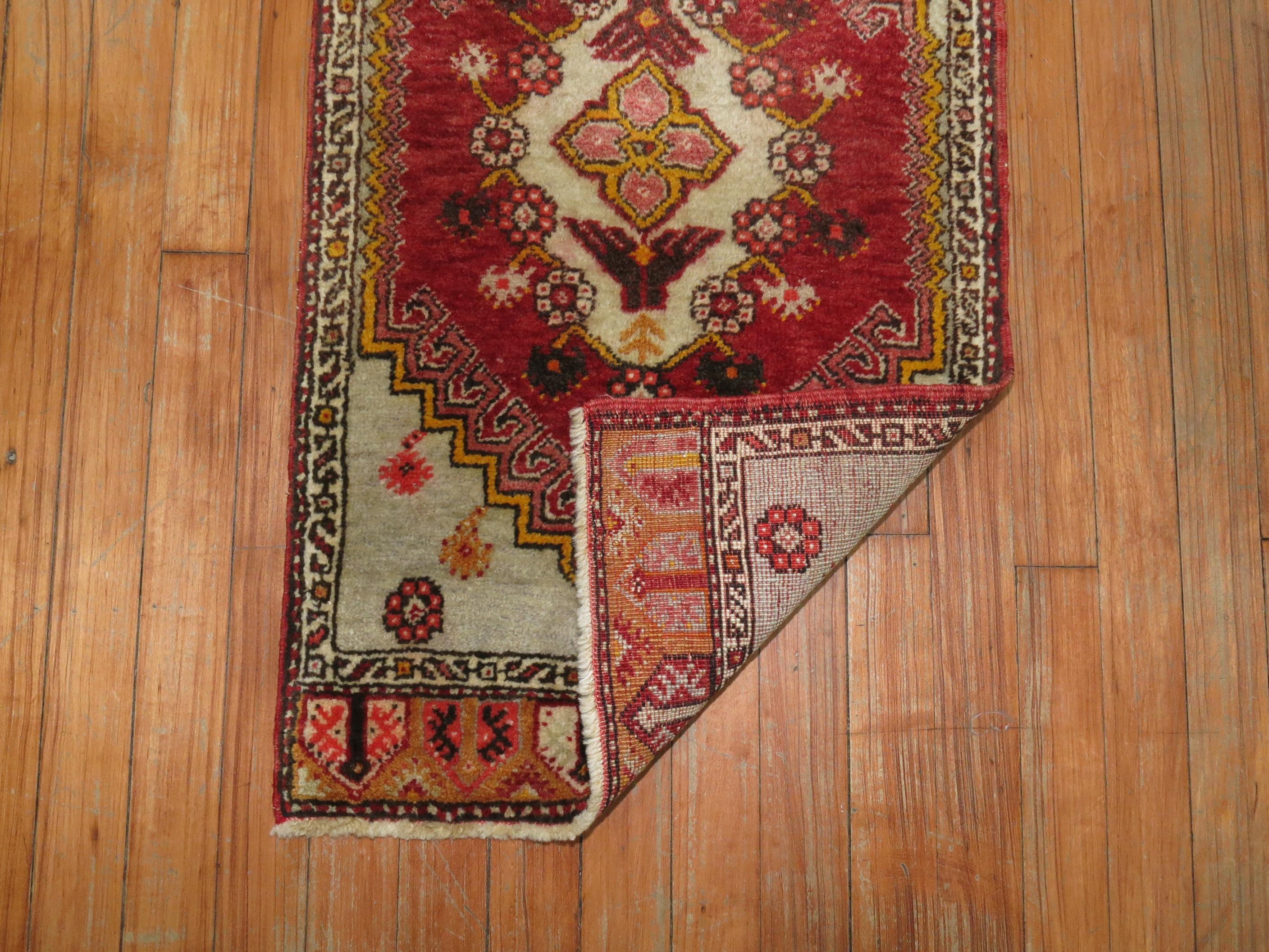 Hand-Knotted Vintage Turkish Red Mat