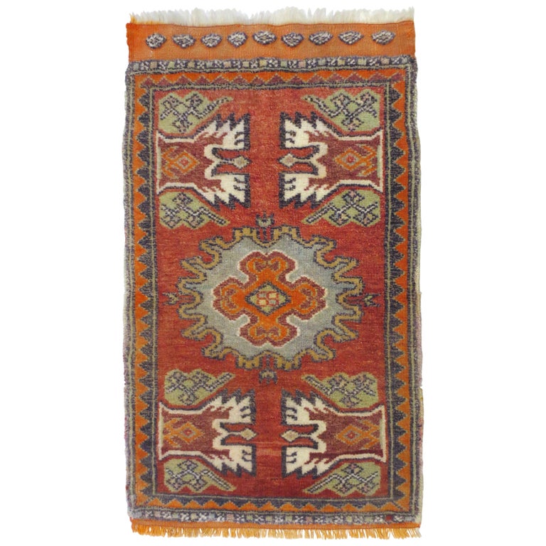 Vintage Turkish Red Orange Rug at 1stDibs