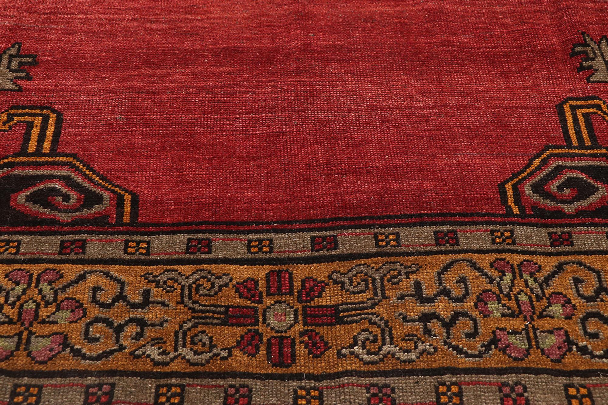 Hand-Knotted Vintage Turkish Red Oushak Rug with Italian Jacobean Style