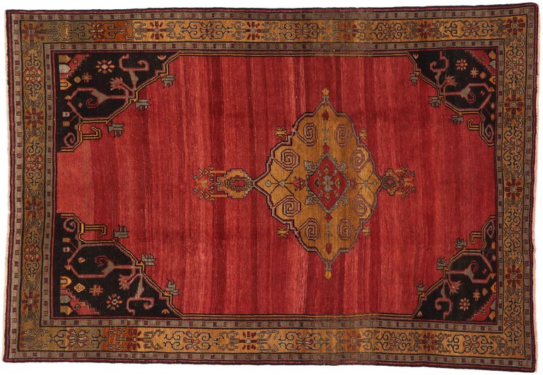 Red Turkish Style Rug Vintage Turkish Red Oushak Rug with Italian Jacobean Style For Sale at ...