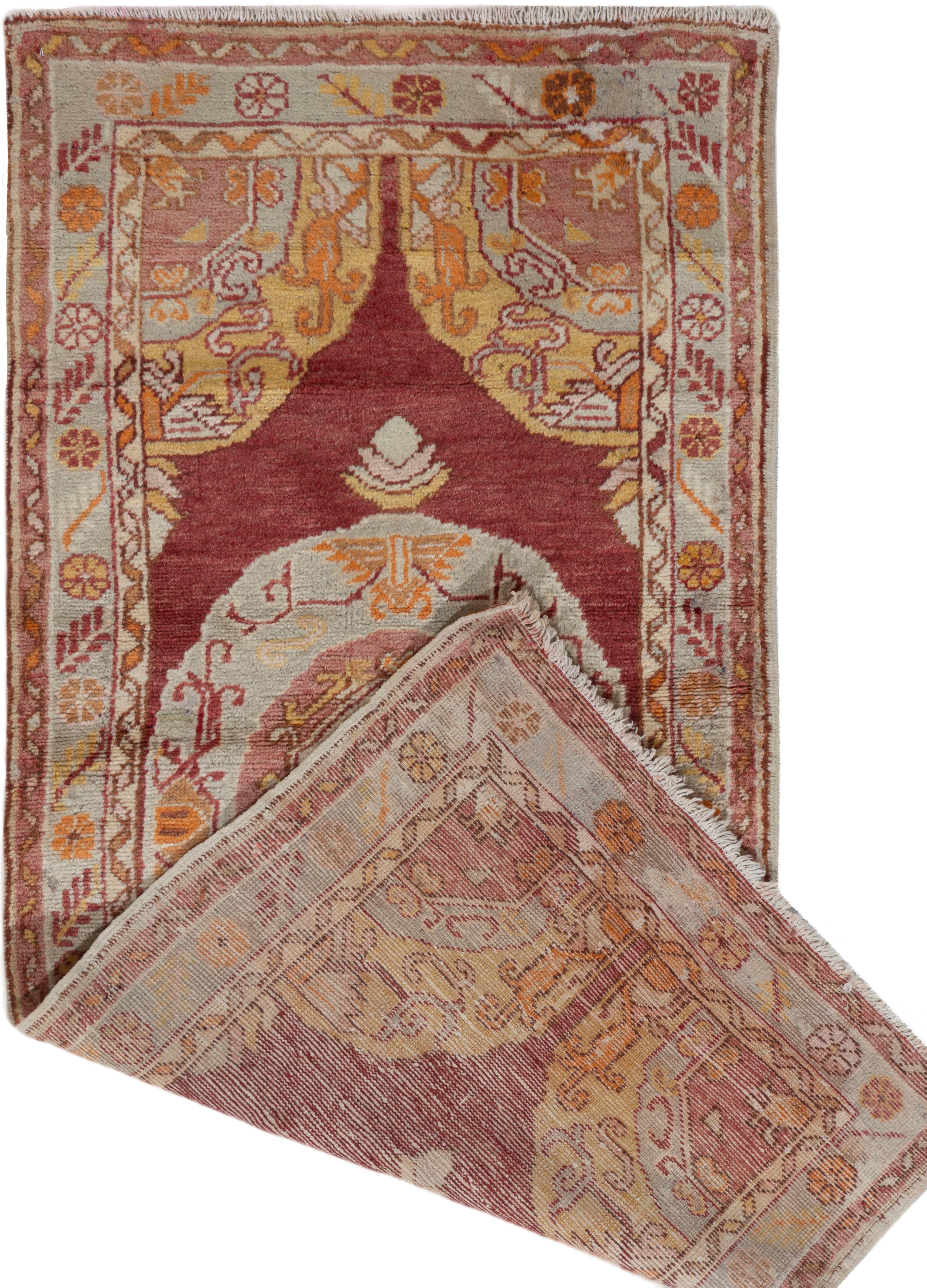 Vintage Turkish Red Oushak Wool Hand Knotted Area Rug In Good Condition In New York, NY