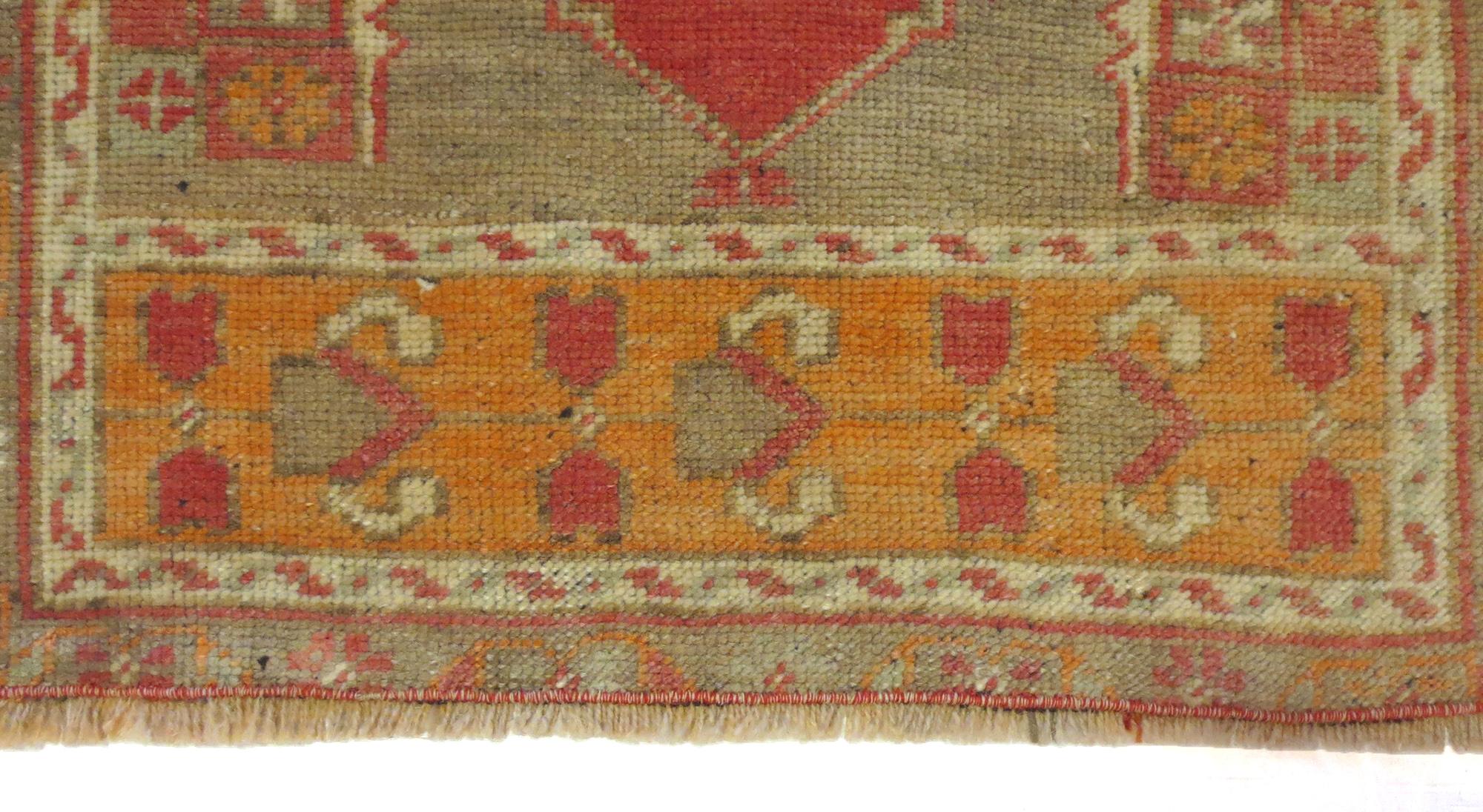 Oushak Vintage Turkish Red Runner For Sale