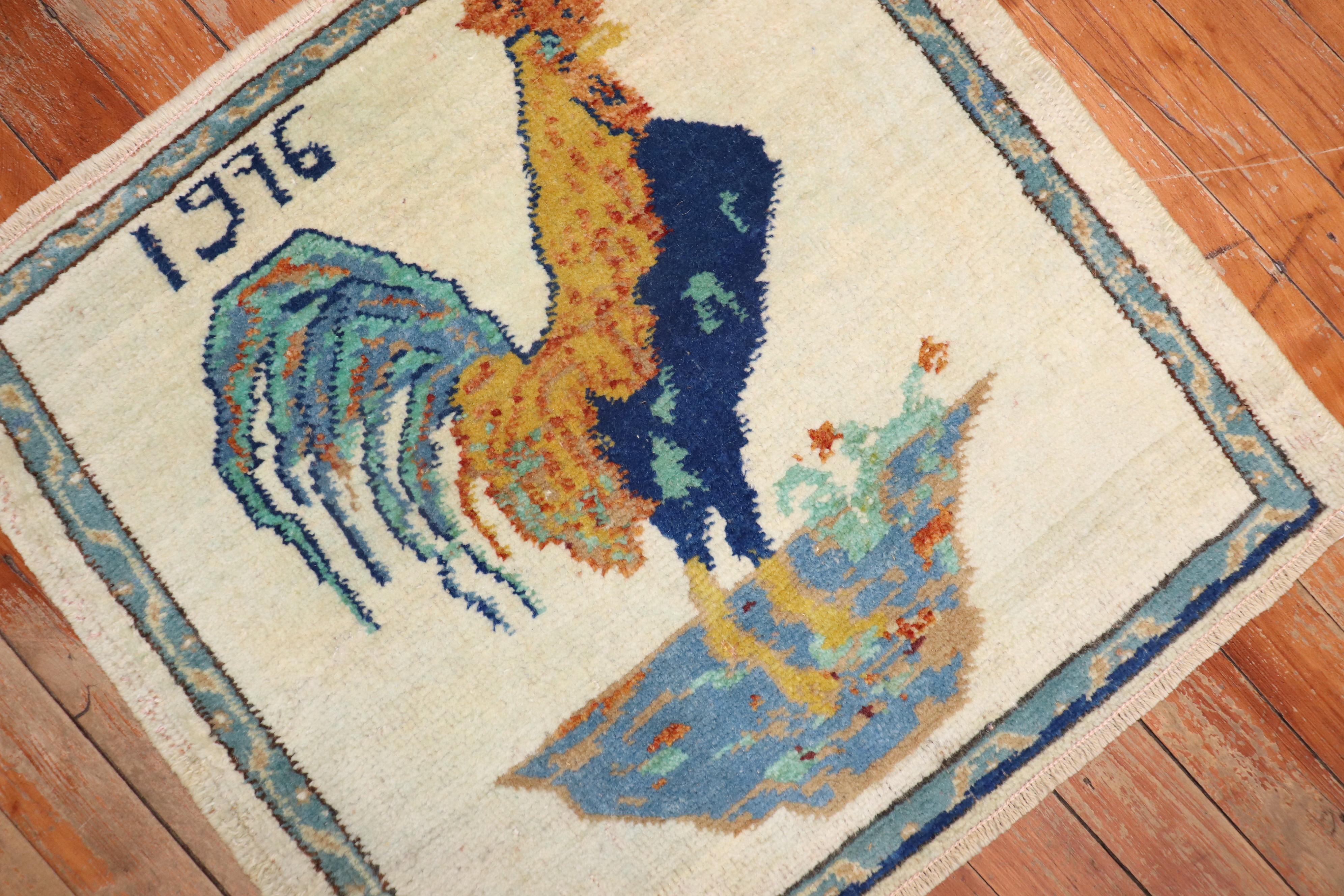 Folk Art Vintage Turkish Rooster Rug For Sale