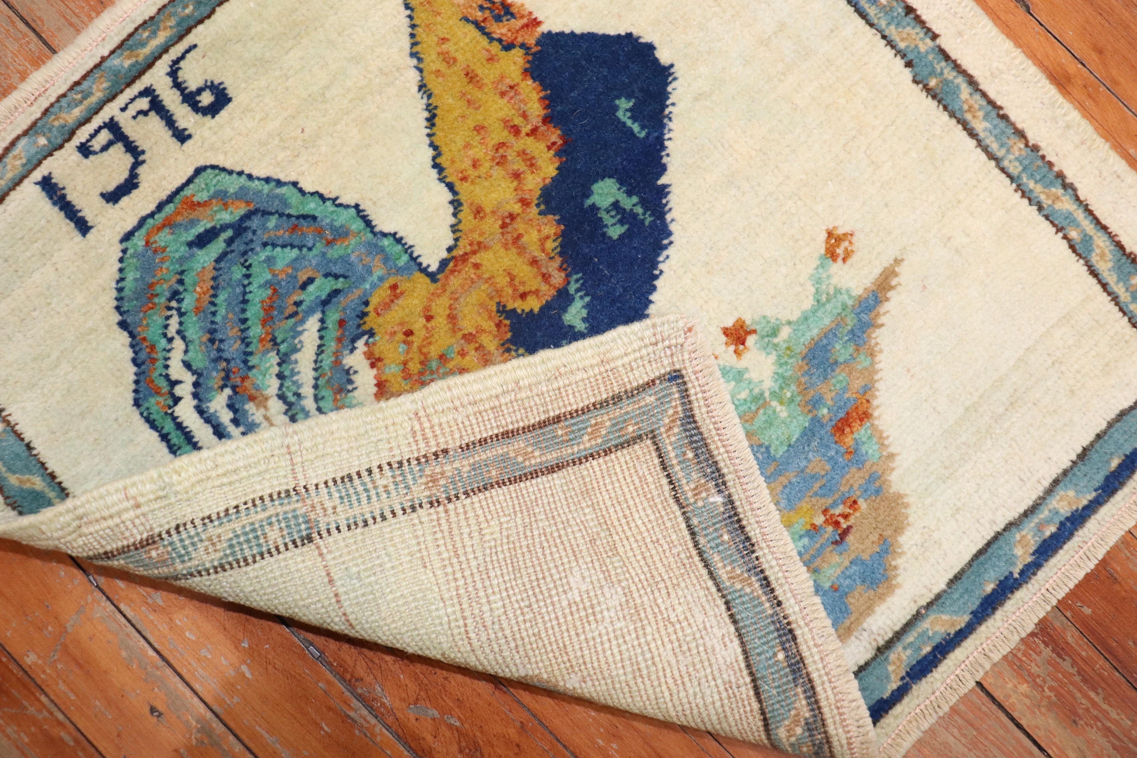 Hand-Knotted Vintage Turkish Rooster Rug For Sale