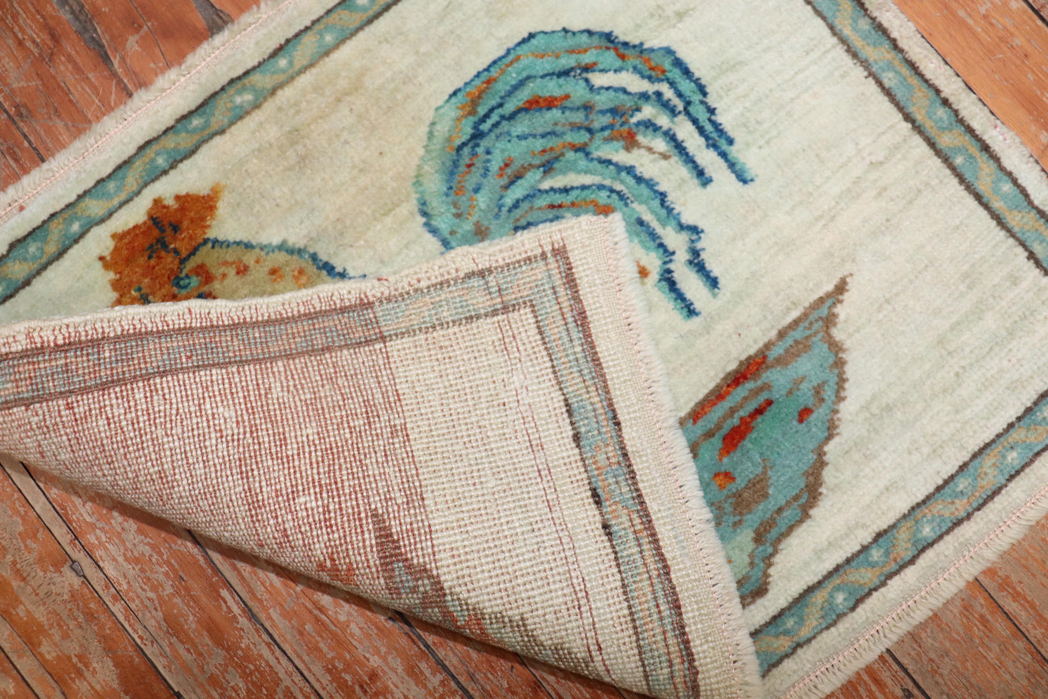 Türkischer Rooster-Teppich, Vintage (Handgeknüpft) im Angebot