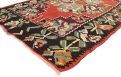 Vintage Turkish Rose Kilim Rug with English Country Chintz Style