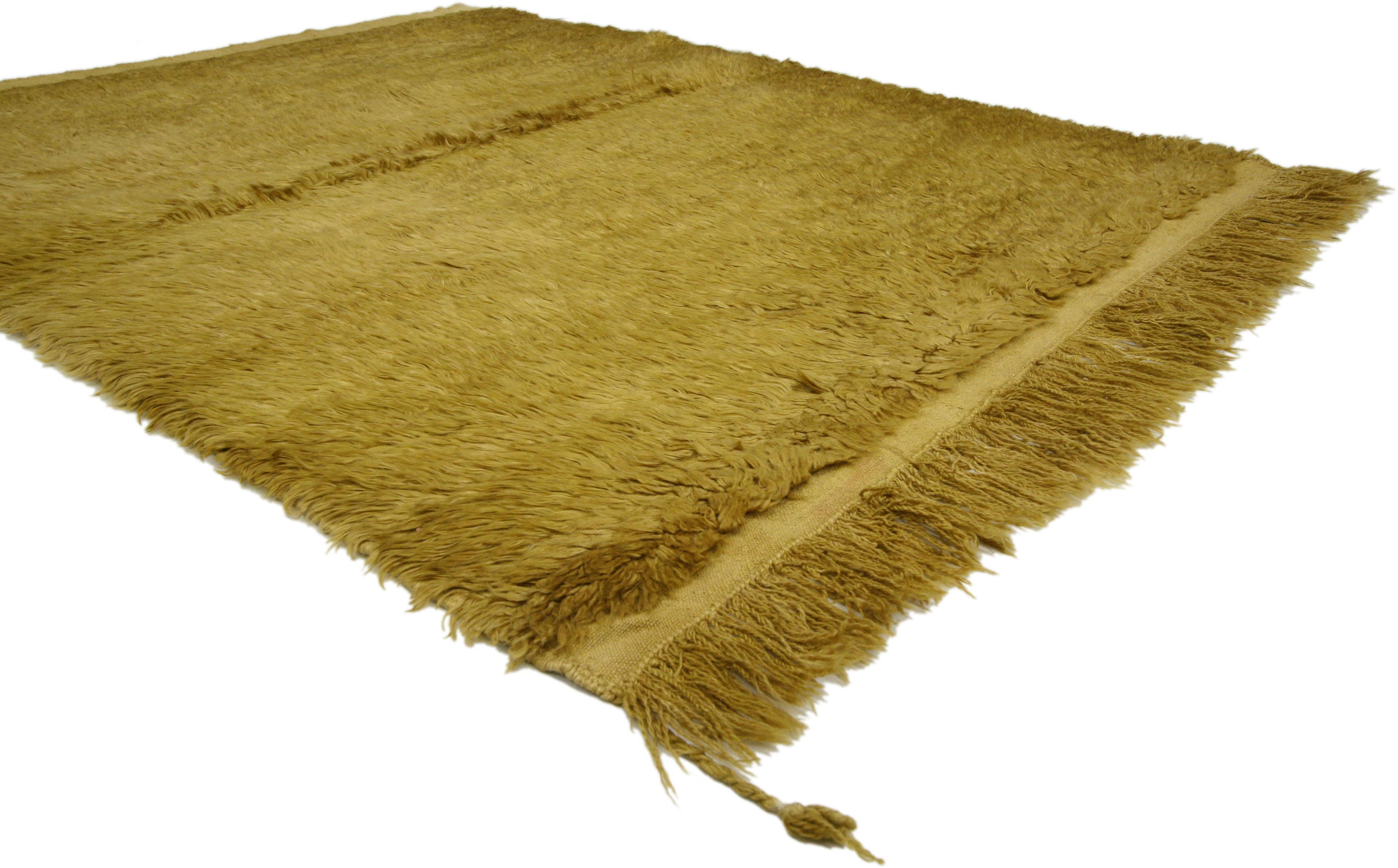 Hand-Knotted Vintage Turkish Rug, Angora Wool with Mid-Century Modern Style For Sale