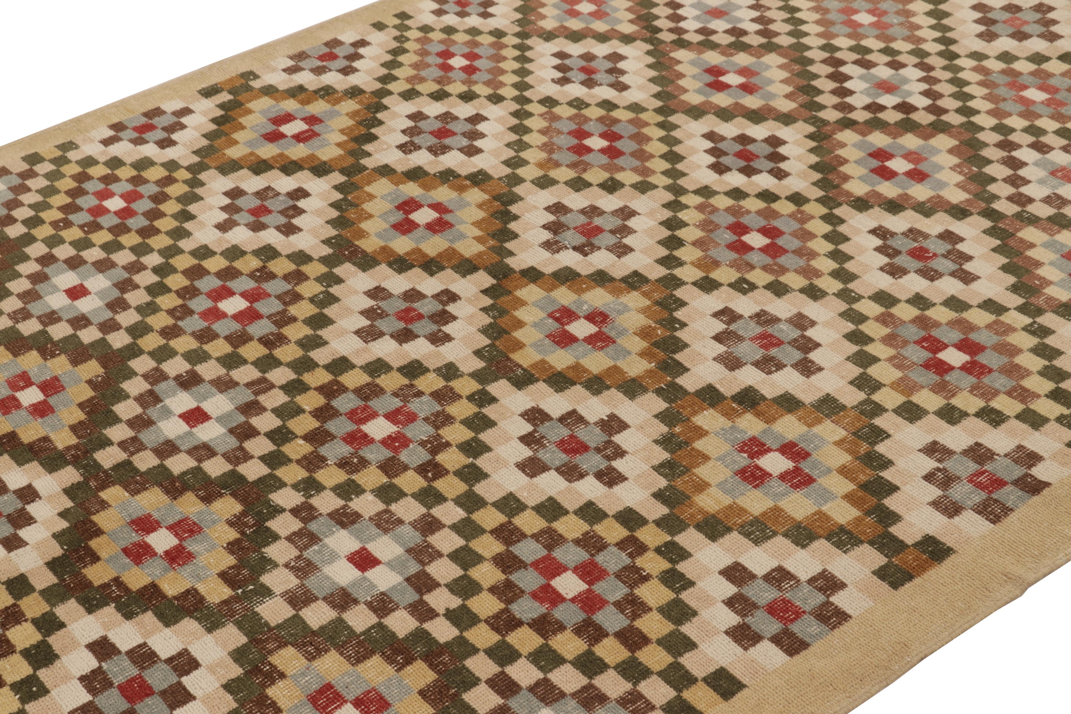 Türkischer Vintage-Teppich, Beige und Braun mit geometrischem Rautenmuster  Rug & Kilim (Handgeknüpft) im Angebot