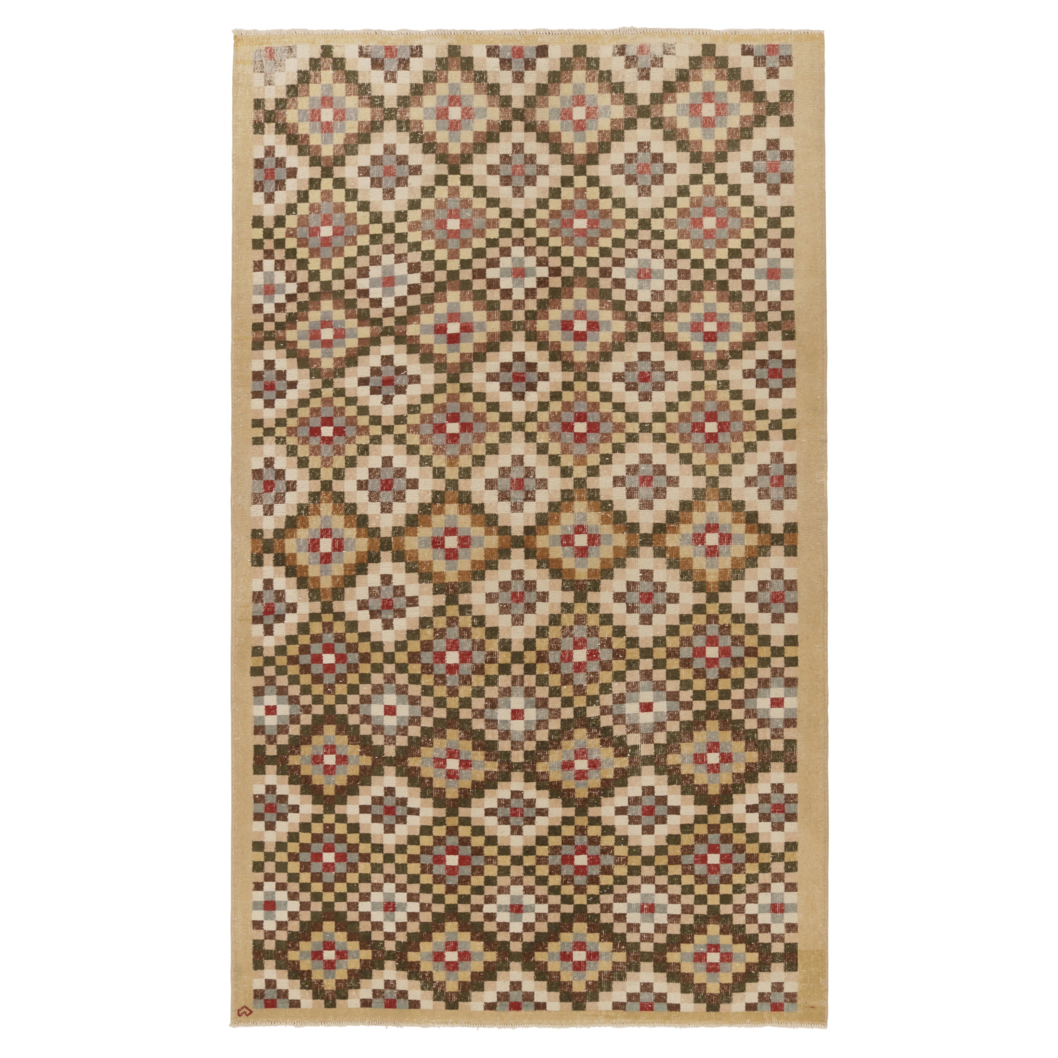Türkischer Vintage-Teppich, Beige und Braun mit geometrischem Rautenmuster  Rug & Kilim