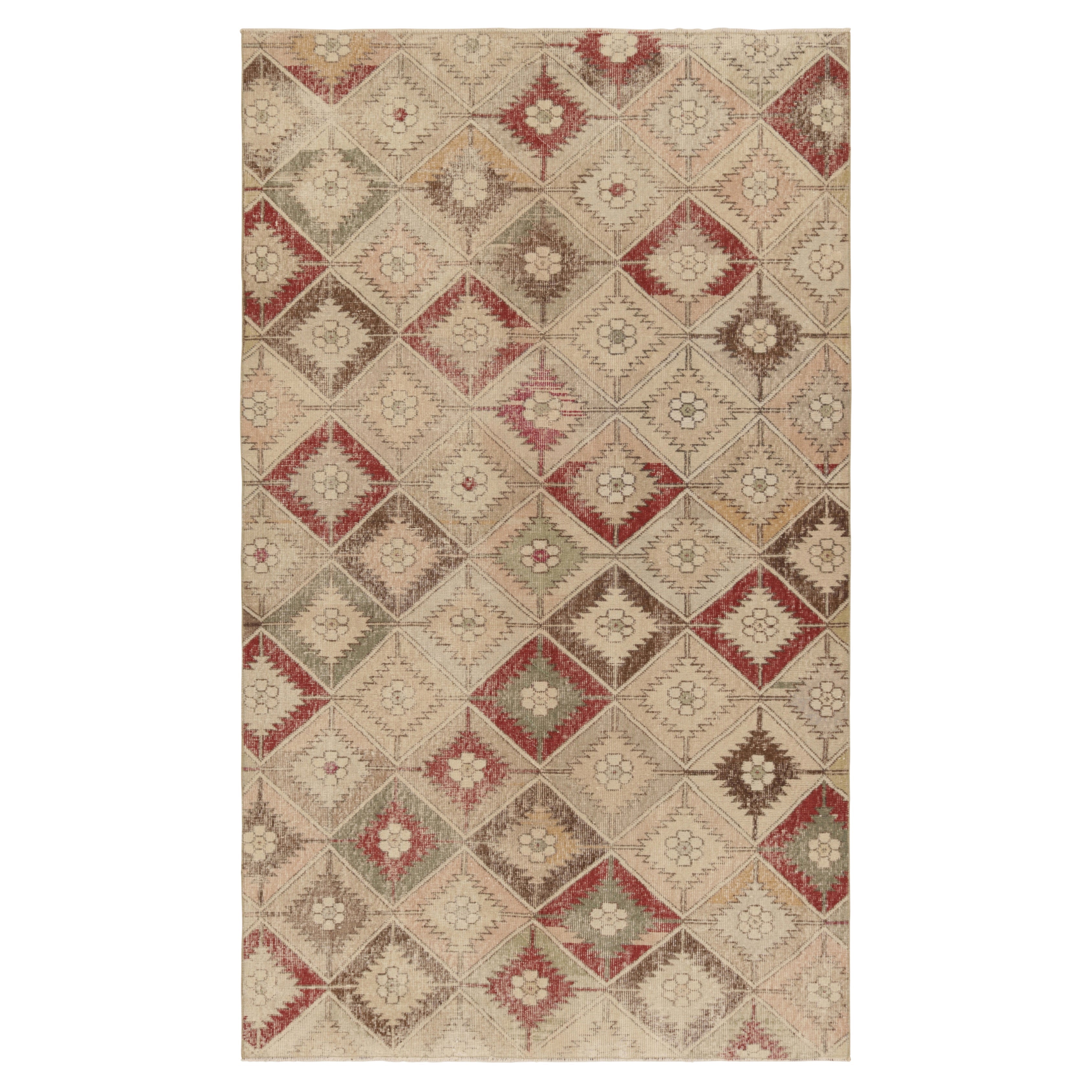 Türkischer Vintage-Teppich, Beige und Creme mit geometrischem Rautenmuster  Rug & Kilim