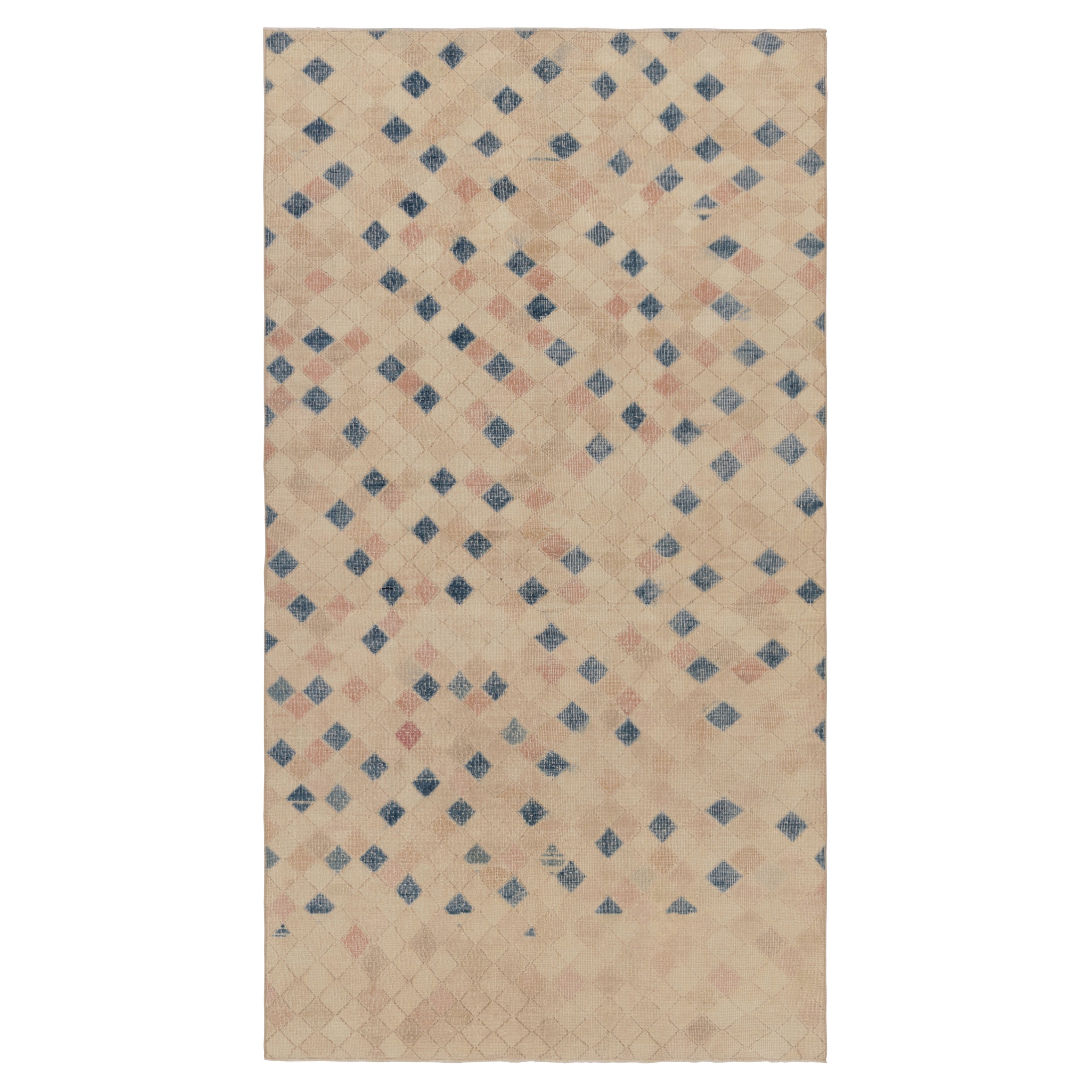 Vintage Turkish Rug, Beige and Gold with Geometric Patterns – Rug & Kilim