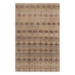 Türkischer Vintage-Teppich, Beige-Braun und Blau Geometrisches Blumenmuster - Rug & Kilim
