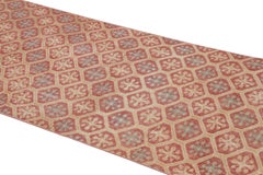 Vintage Turkish Rug, Beige Field with Red Diamond Geometric Motifs - Rug & Kilim