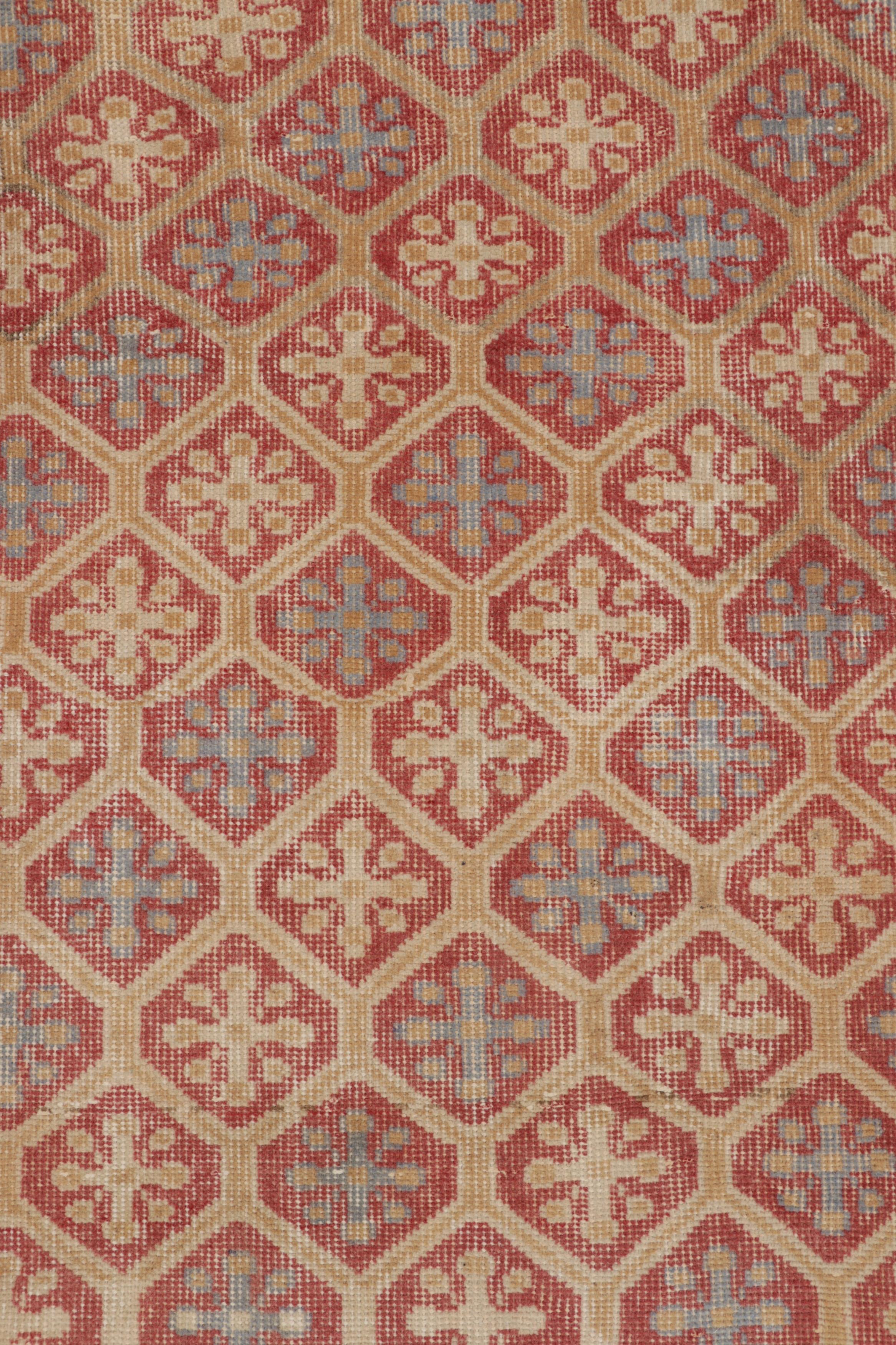 Turco Tappeto turco vintage, campo beige con motivi geometrici a rombi rossi - Rug & Kilim in vendita