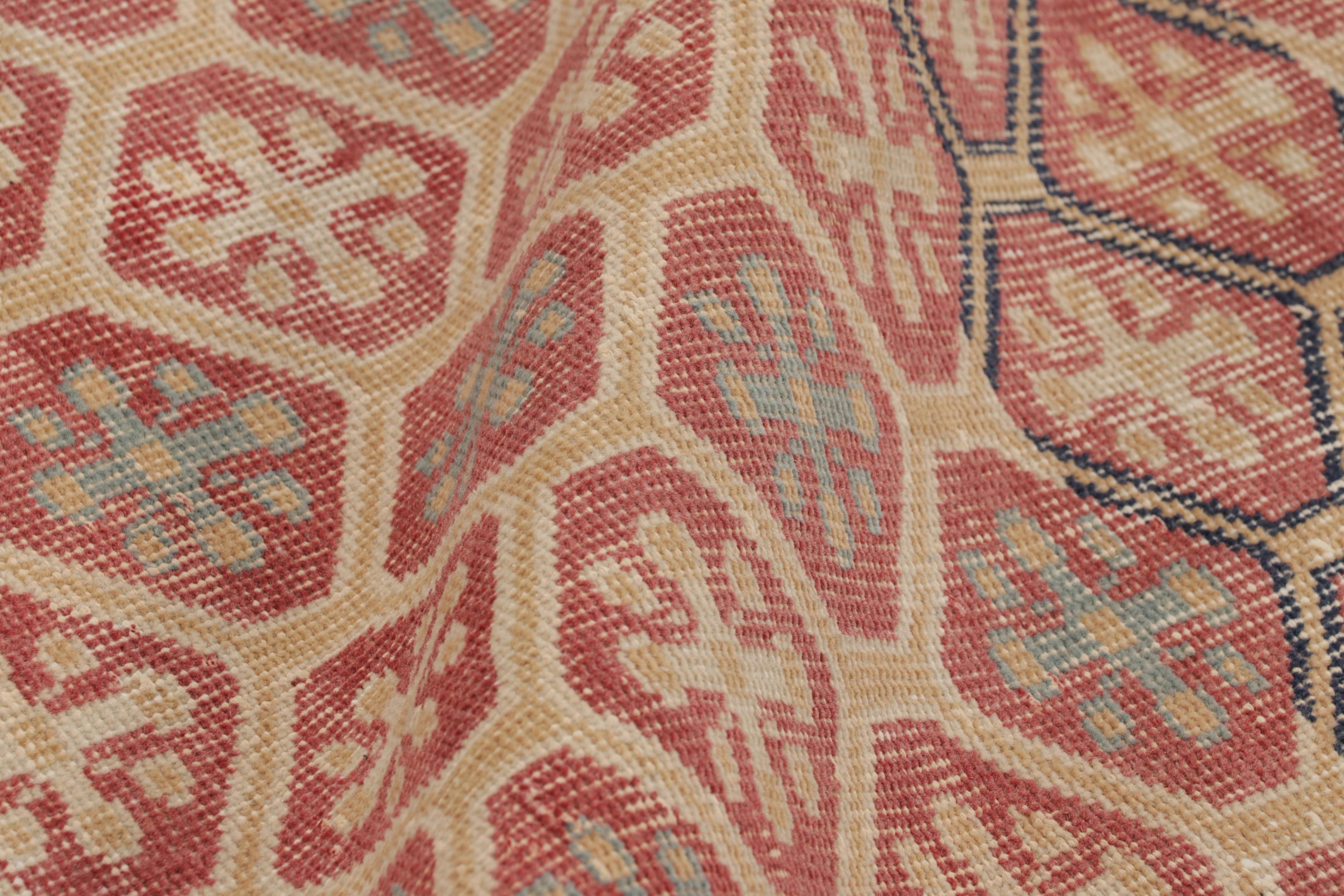 Lana Tappeto turco vintage, campo beige con motivi geometrici a rombi rossi - Rug & Kilim in vendita