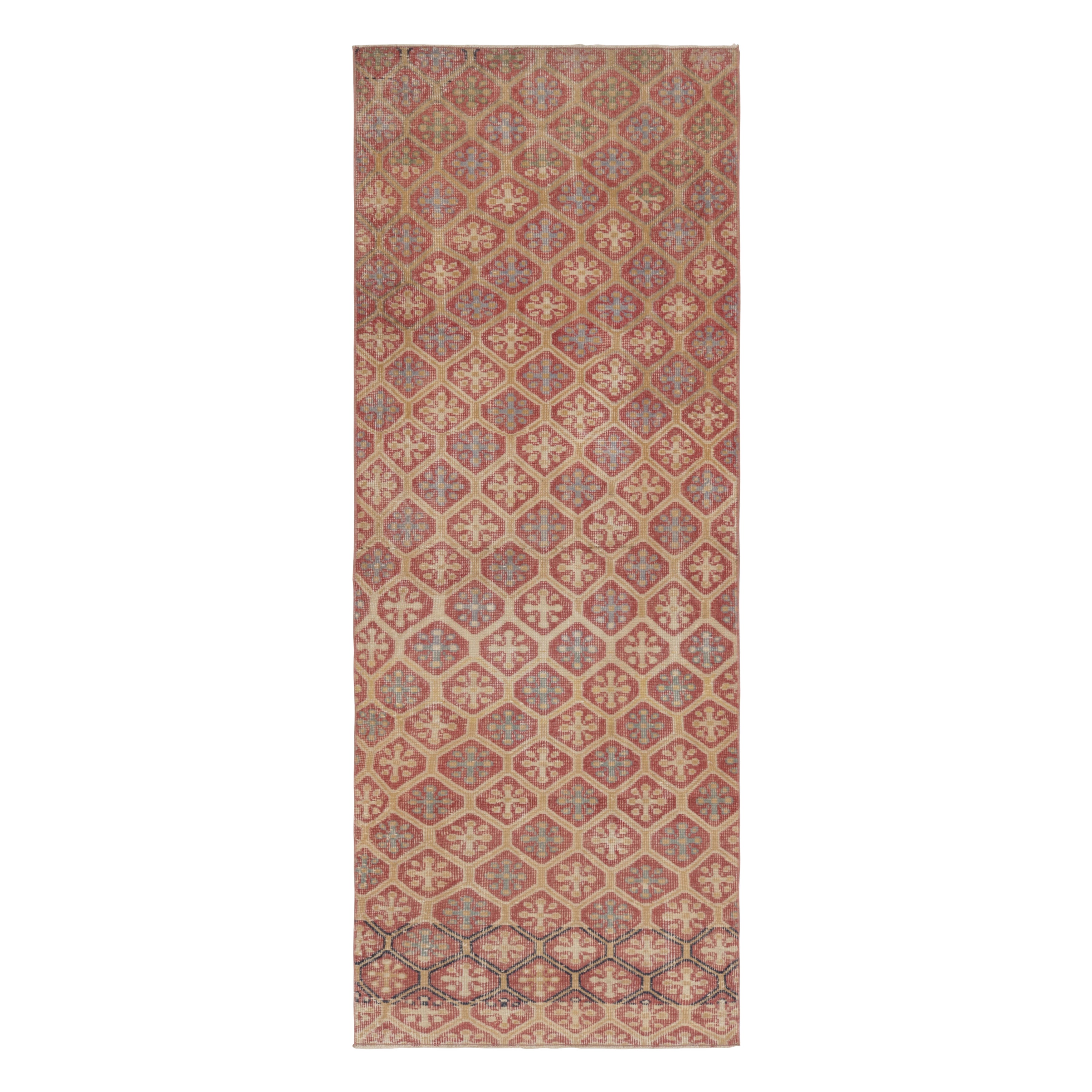 Tappeto turco vintage, campo beige con motivi geometrici a rombi rossi - Rug & Kilim
