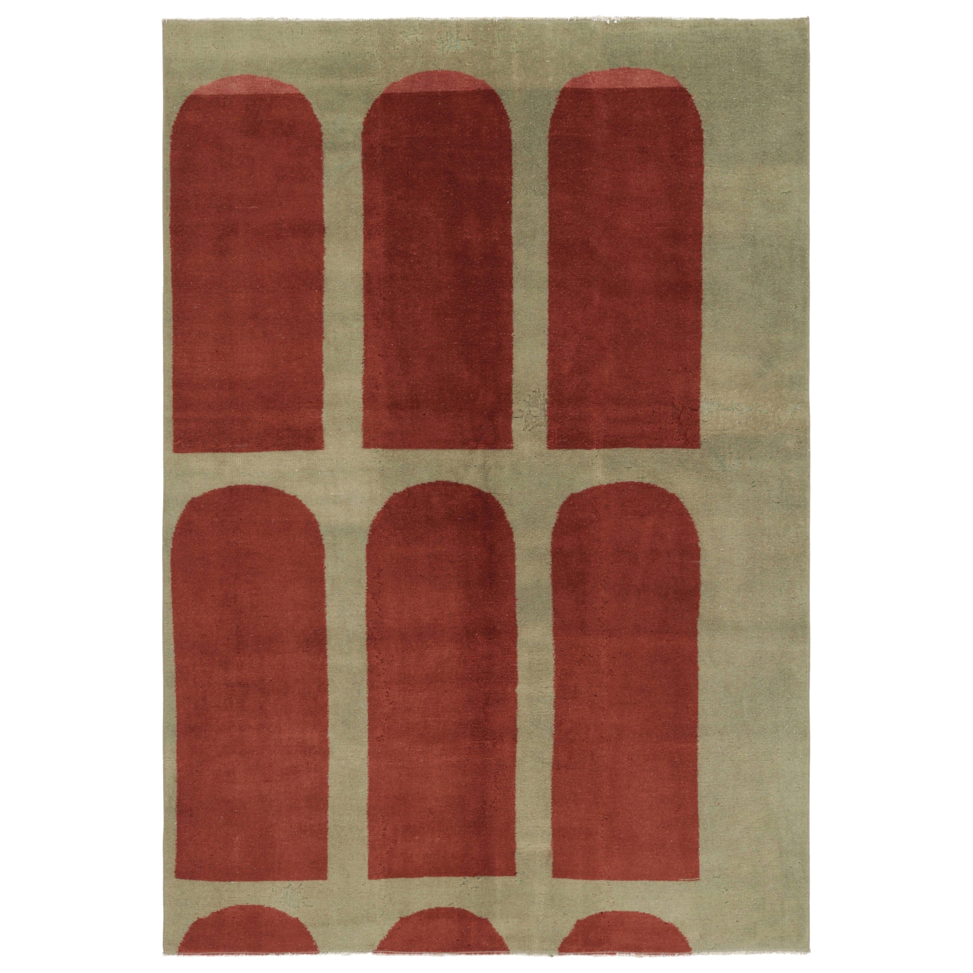 Vintage Turkish Rug, Beige with Warm Red Architectural Patterns - Rug 
Kilim For Sale