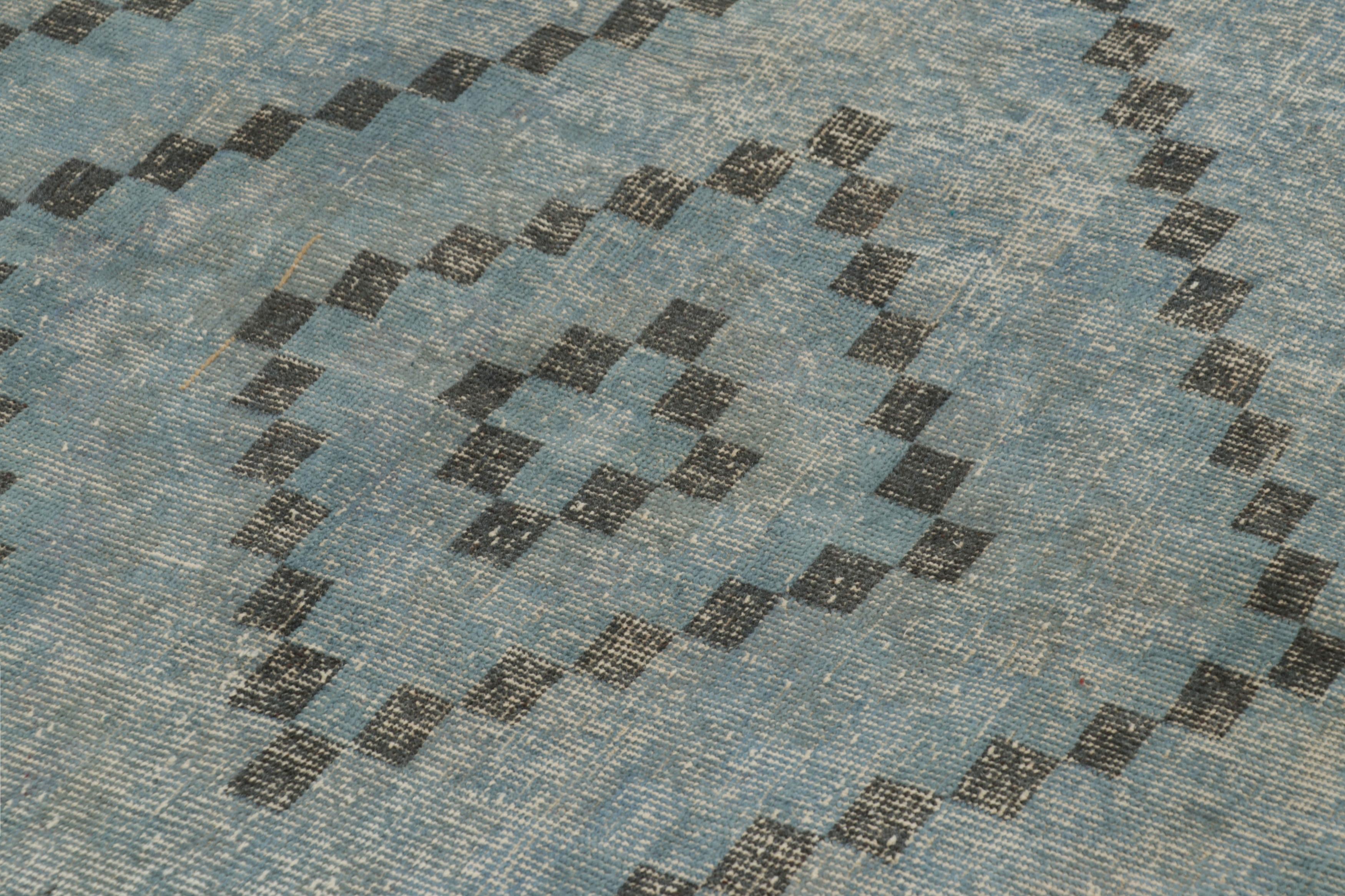 Annodato a mano Tappeto turco vintage, blu e nero con motivo geometrico a diamante - Rug & Kilim in vendita