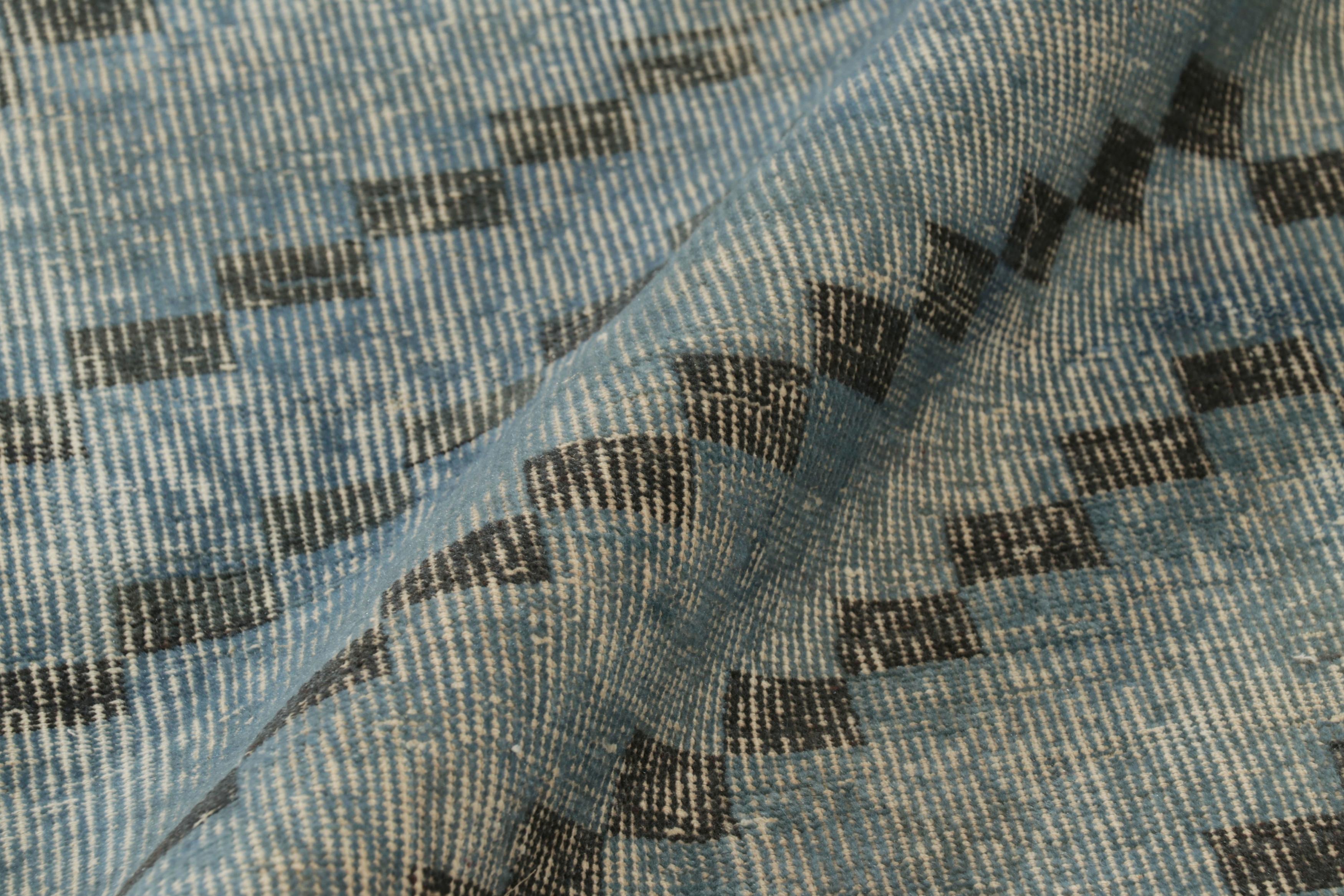 Lana Tappeto turco vintage, blu e nero con motivo geometrico a diamante - Rug & Kilim in vendita