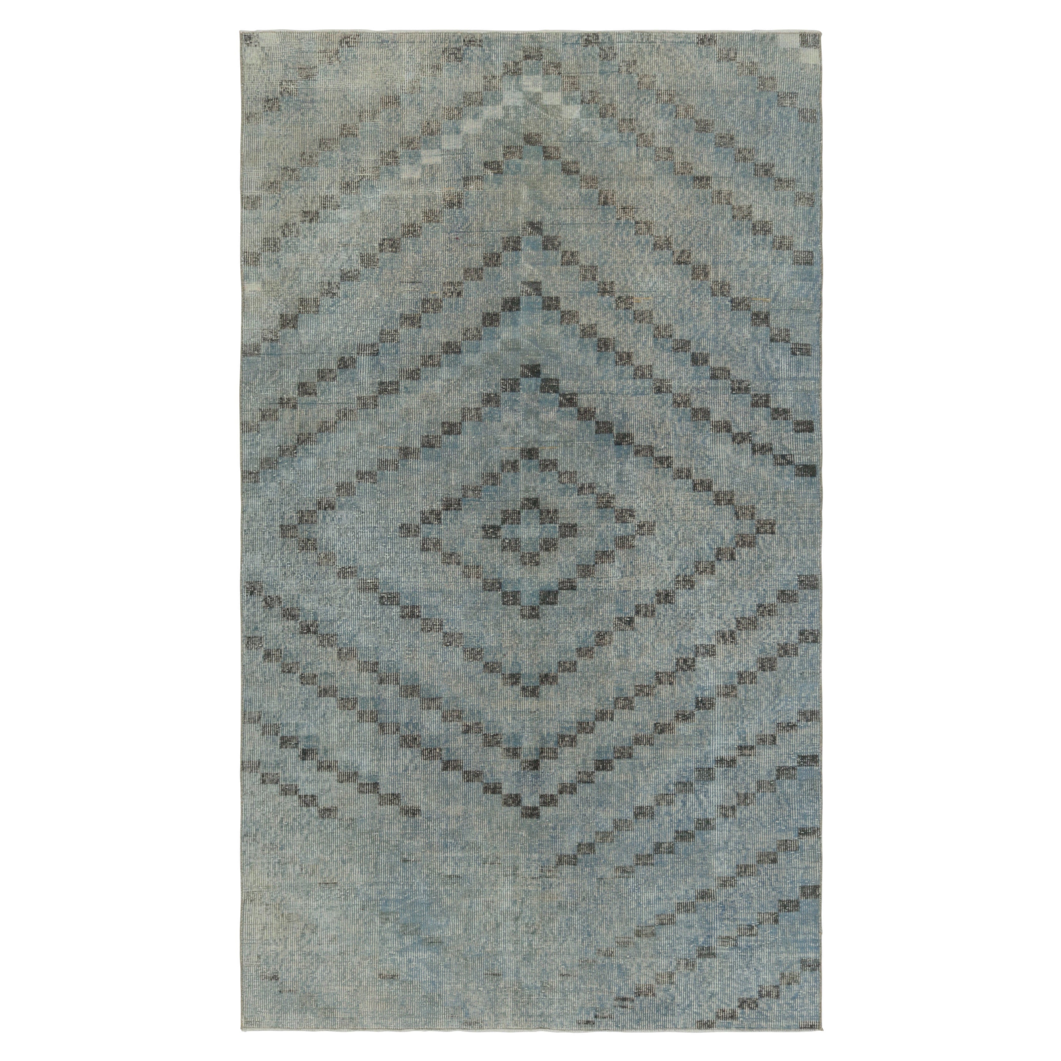 Tappeto turco vintage, blu e nero con motivo geometrico a diamante - Rug 
Kilim