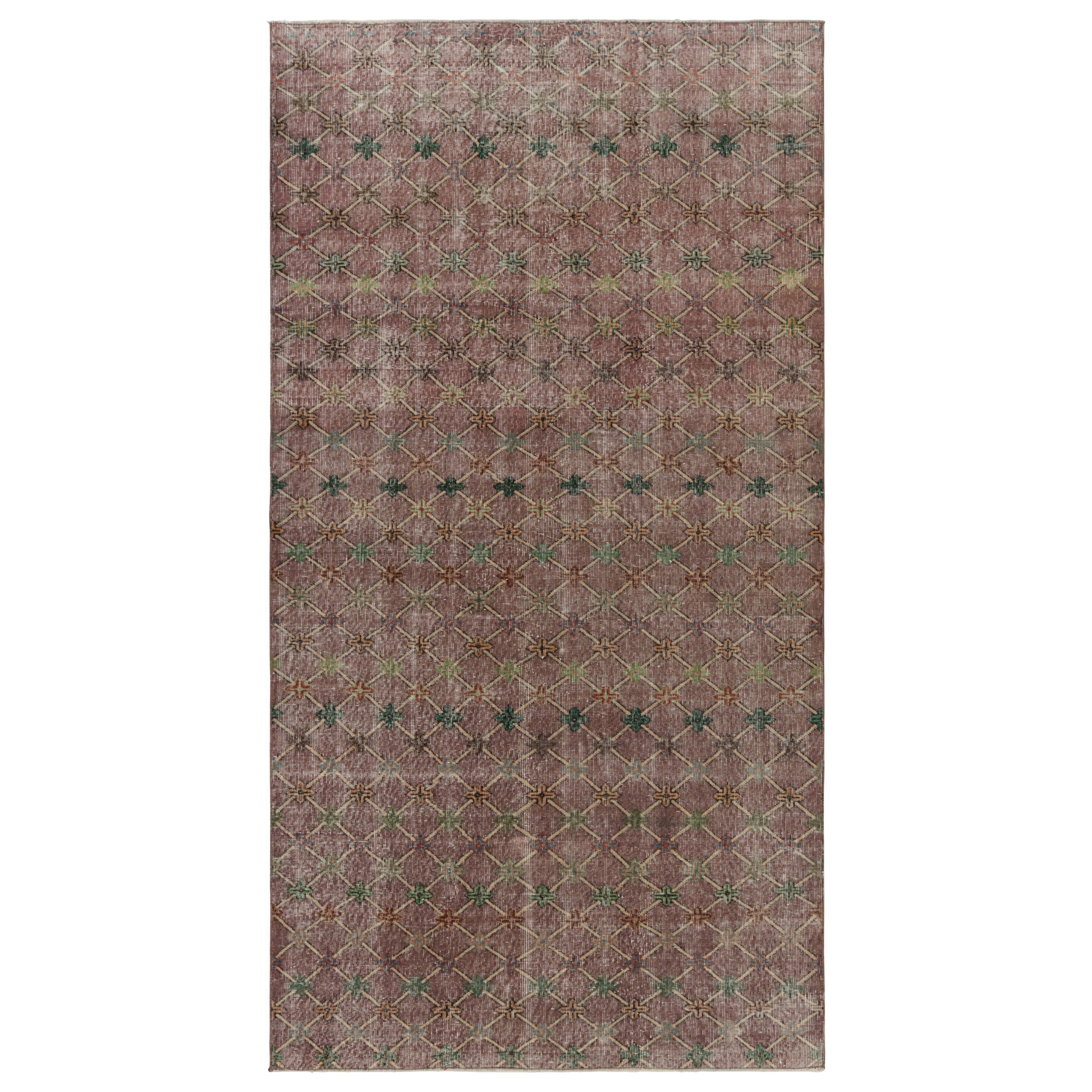 Vintage Turkish Rug, Brown and Purple Diamond Geometric Pattern - Rug & Kilim