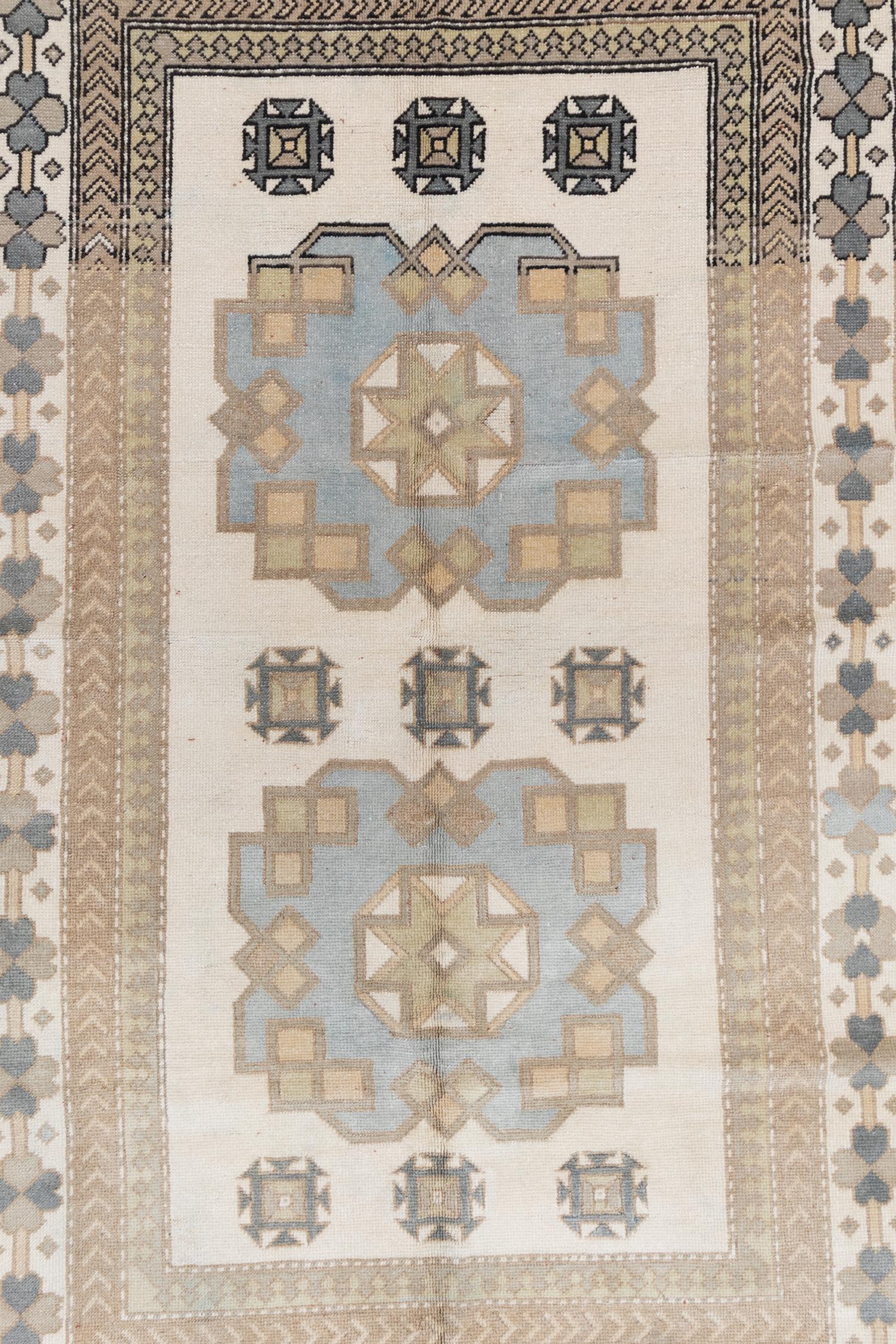 Age: circa 1960

Material: Wool on Cotton

Wear Guide: 1

Wear Notes:
Vintage and antique rugs are by nature, pre-loved and may show evidence of their past. There are varying degrees of wear to vintage rugs; some show very little and some