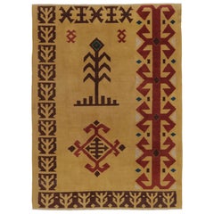 Vintage Turkish Rug, Gold with Bold Tribal Geometry - Rug 
Kilim