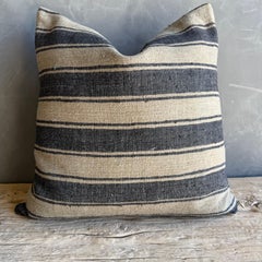 Vintage Turkish Rug Hemp Pillow with Down Insert 22" x 22"