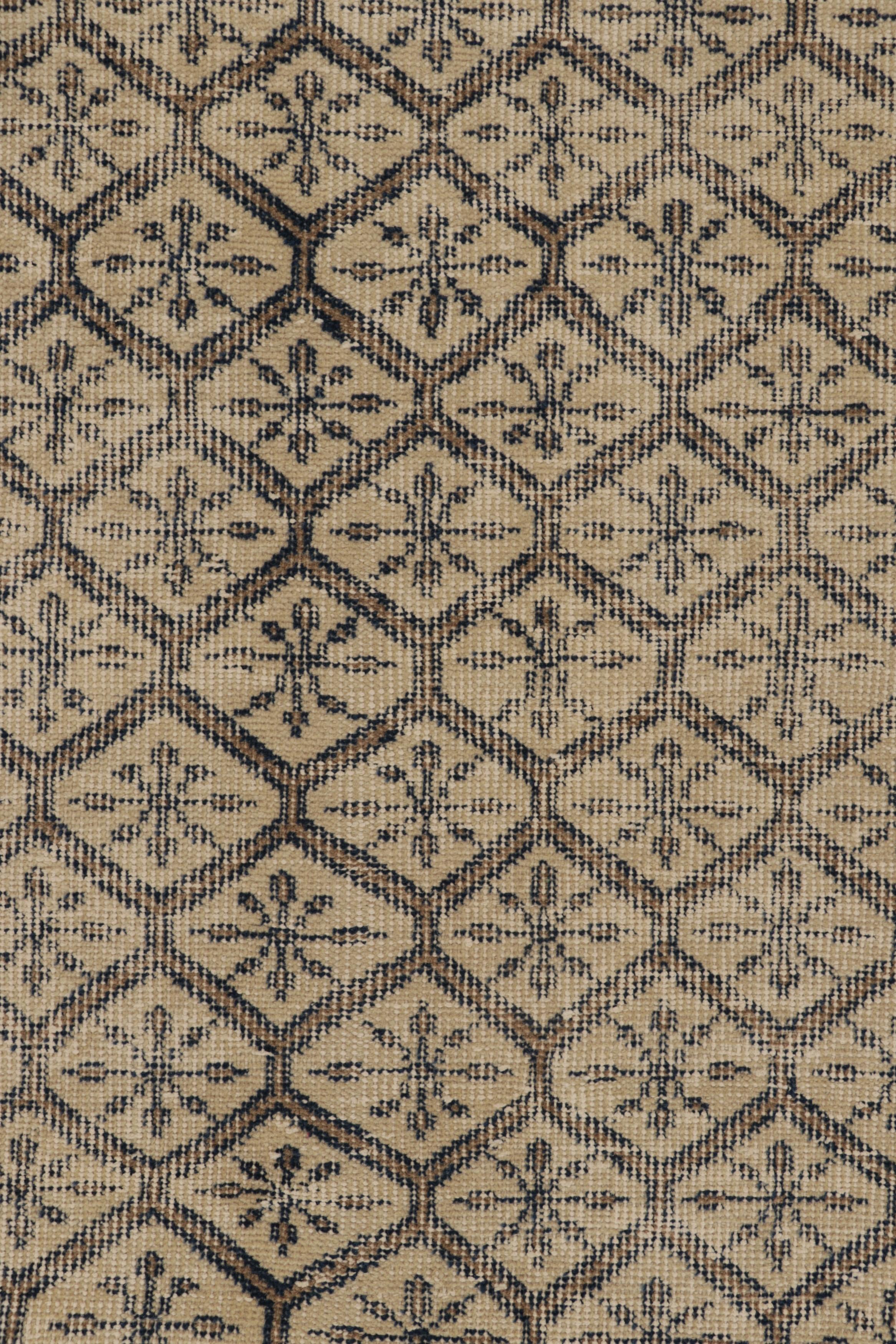 Wool Vintage Turkish Rug in Beige-Brown and Black Diamond Patterns  - Rug & Kilim For Sale
