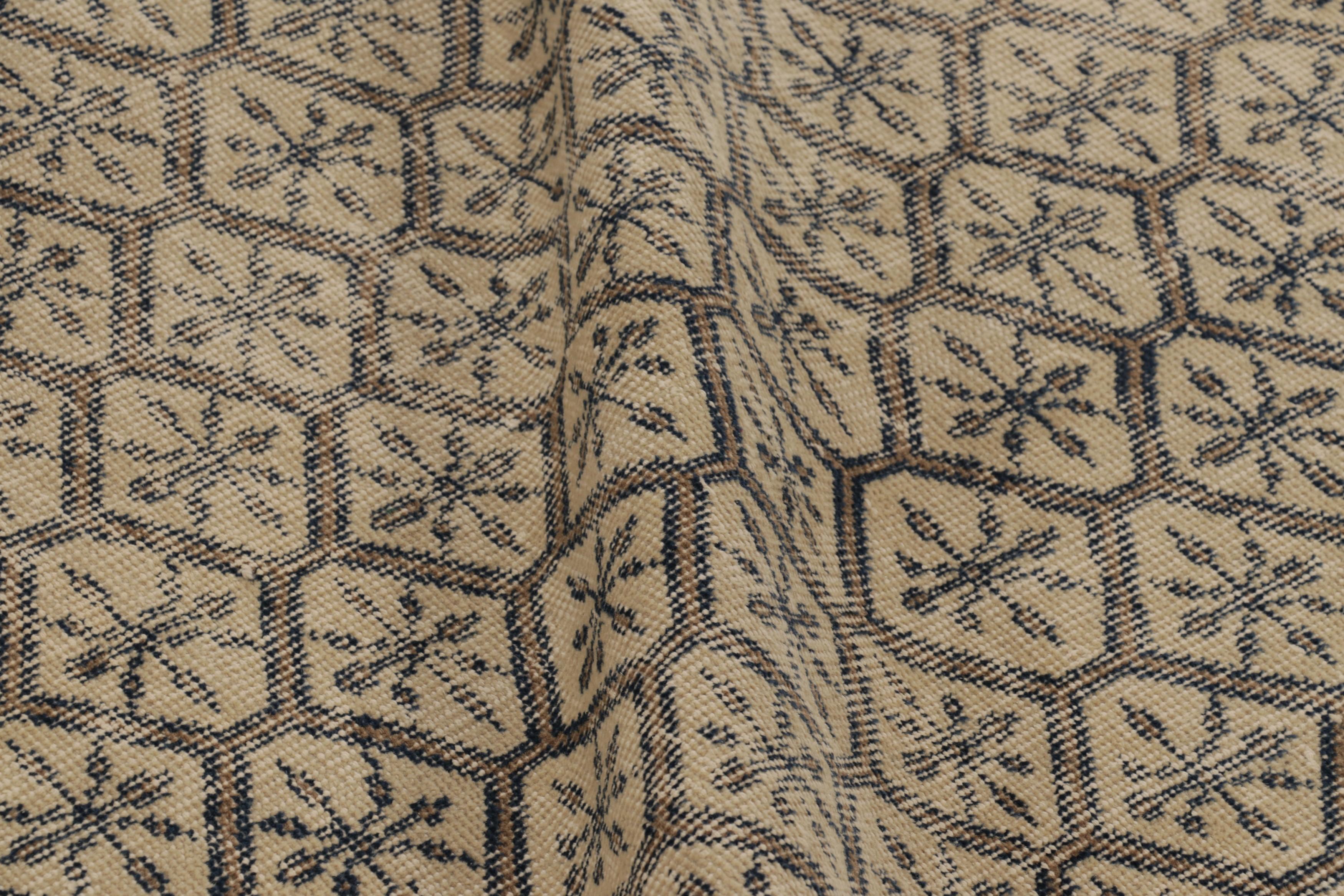 Vintage Turkish Rug in Beige-Brown and Black Diamond Patterns  - Rug & Kilim For Sale 1