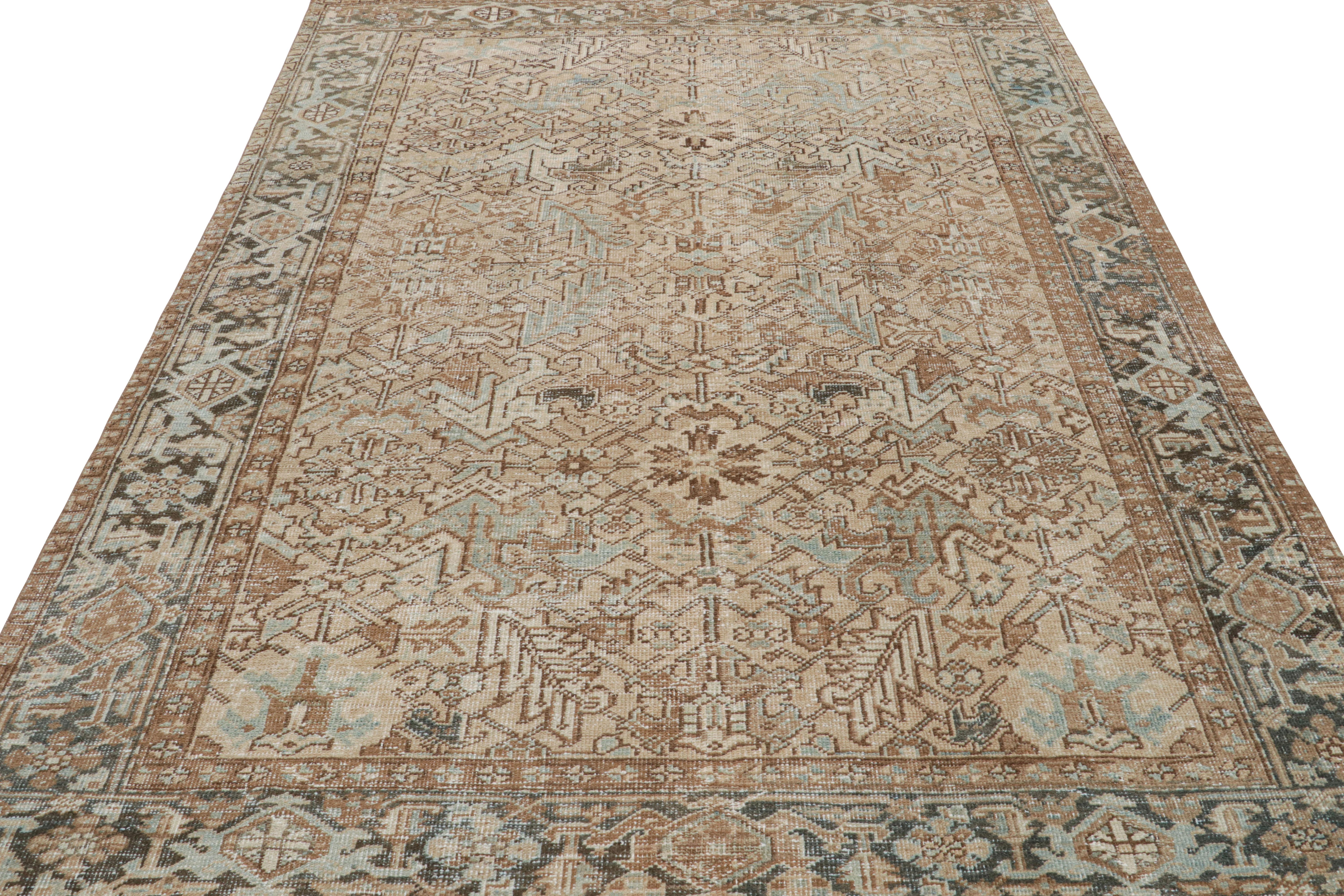 Late 20th Century Vintage Turkish Rug in Beige-Brown and Blue Geometric Patterns, from Rug & Kilim For Sale