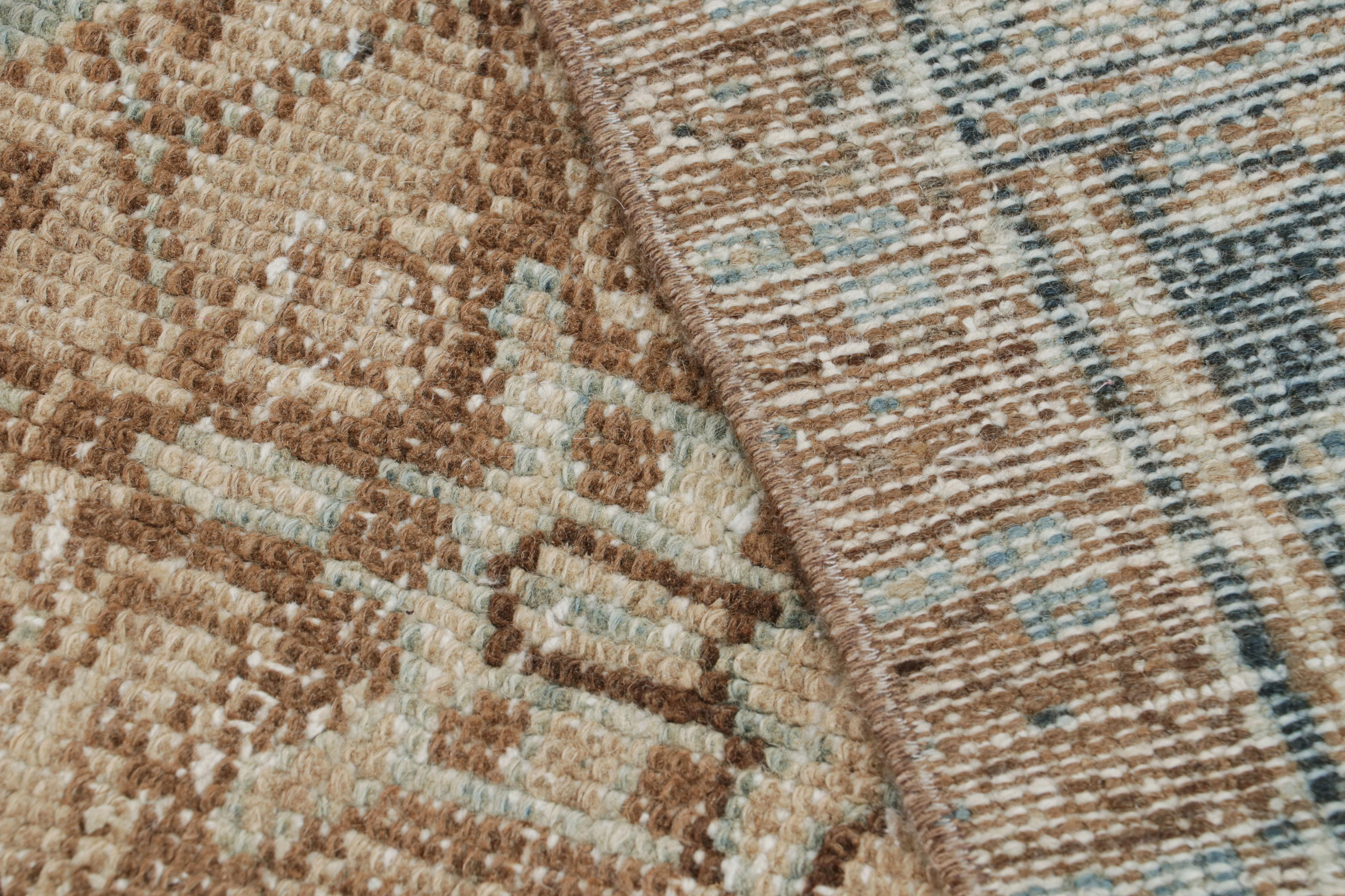 Vintage Turkish Rug in Beige-Brown and Blue Geometric Patterns, from Rug & Kilim For Sale 1